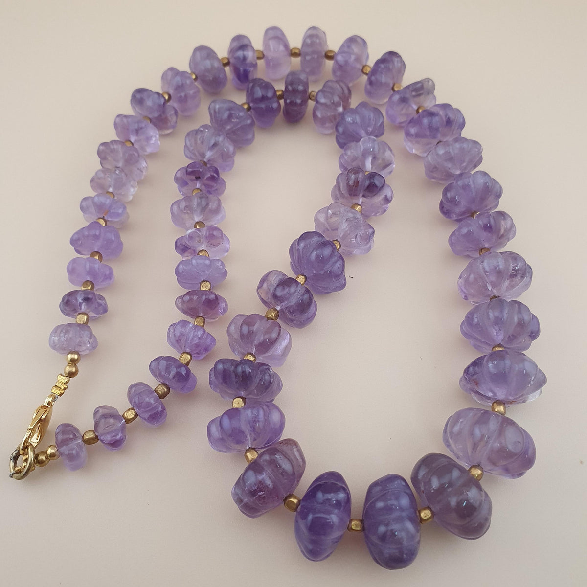 Vintage Melon Amethyst Bead Necklace - 22 Inch Gemstone Jewelry