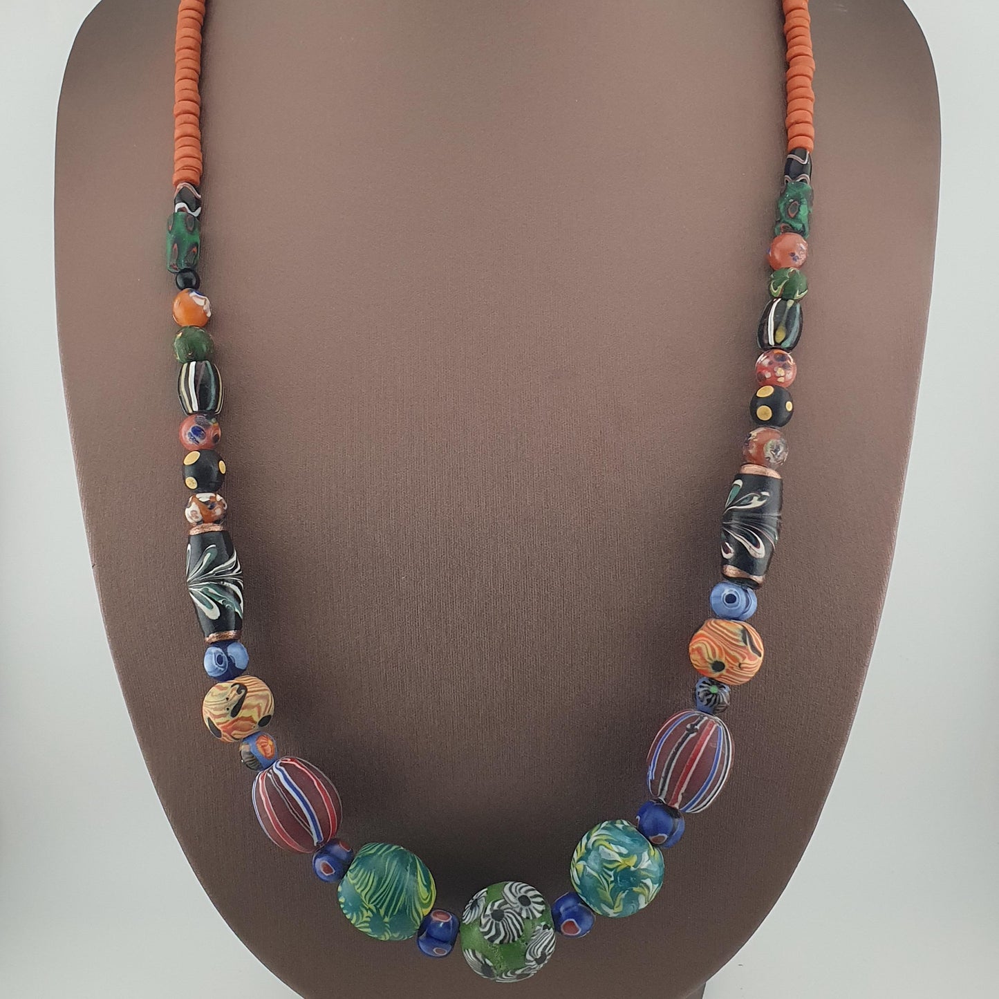 Antique Venetian Style Mix Gabri & Floral Glass Beads Necklace
