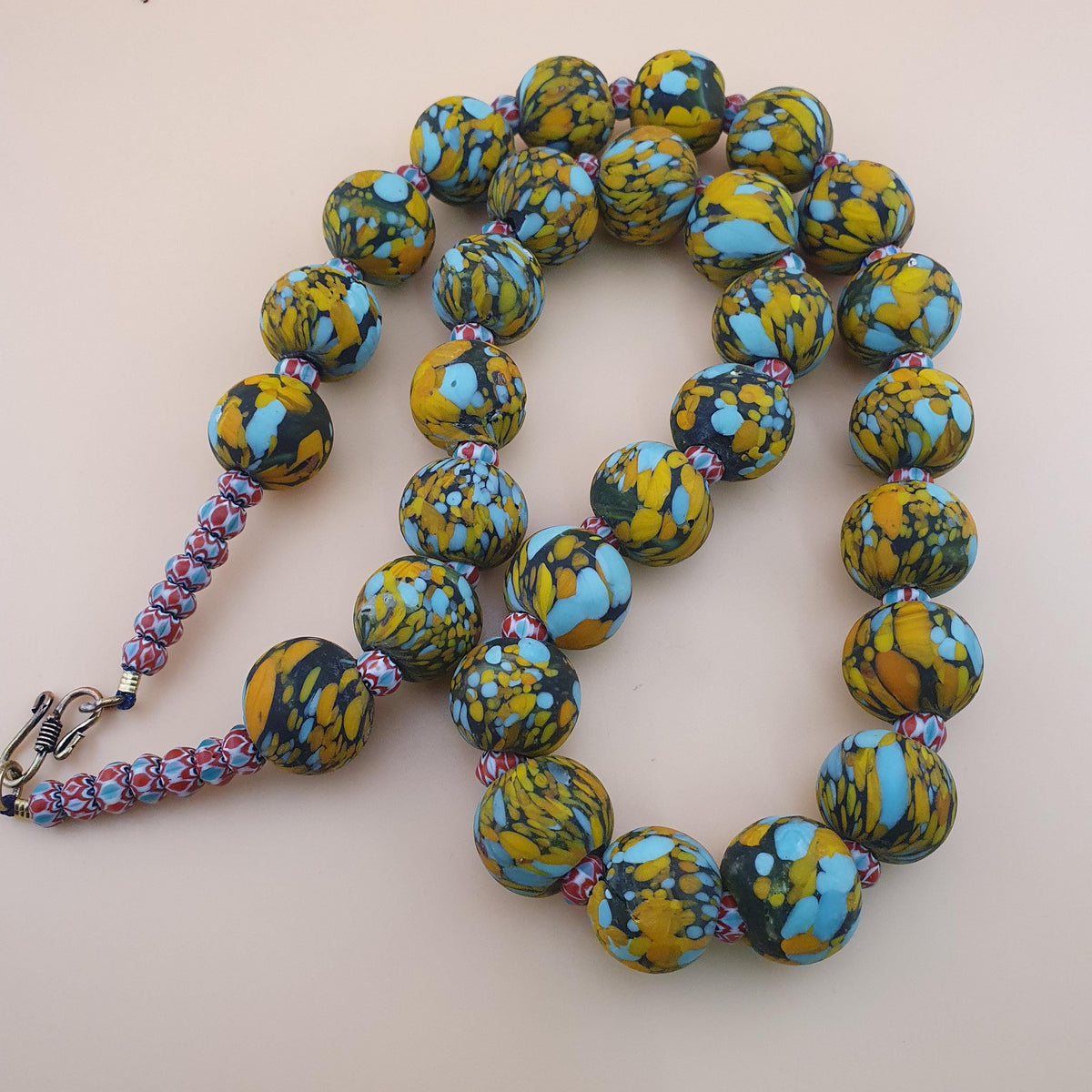Vintage Venetian Millefiori Glass Bead Necklace - 24 inch