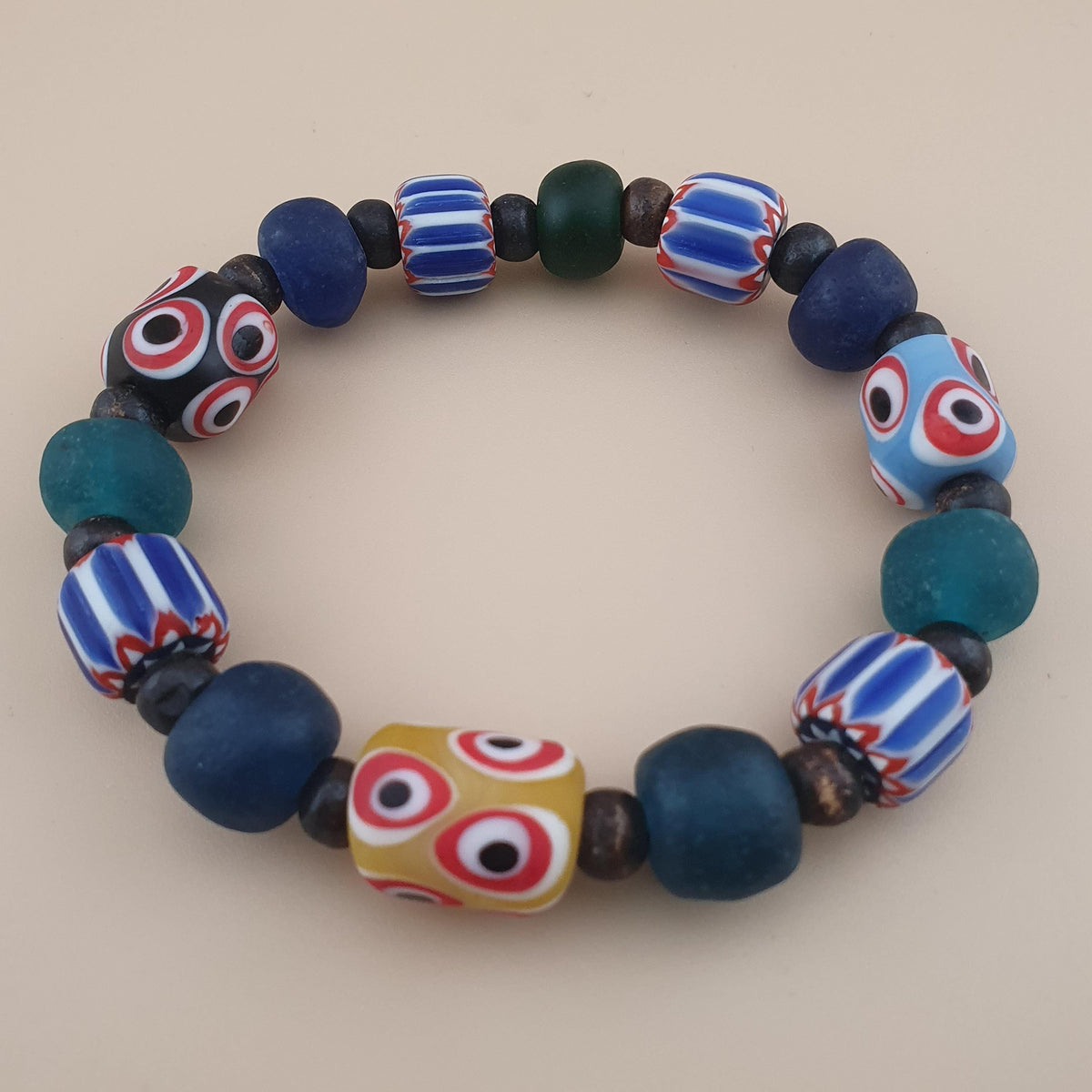 Armband im Vintage-Venezianischen Stil mit Chevron- & gemischten Glasperlen