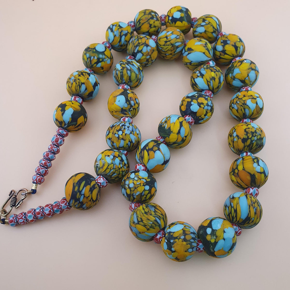 Vintage Venetian Millefiori Glass Bead Necklace - 24 inch