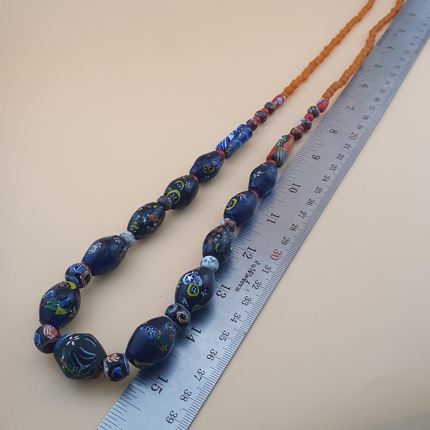 Vintage Venetian Style Floral & African Glass Beads Necklace