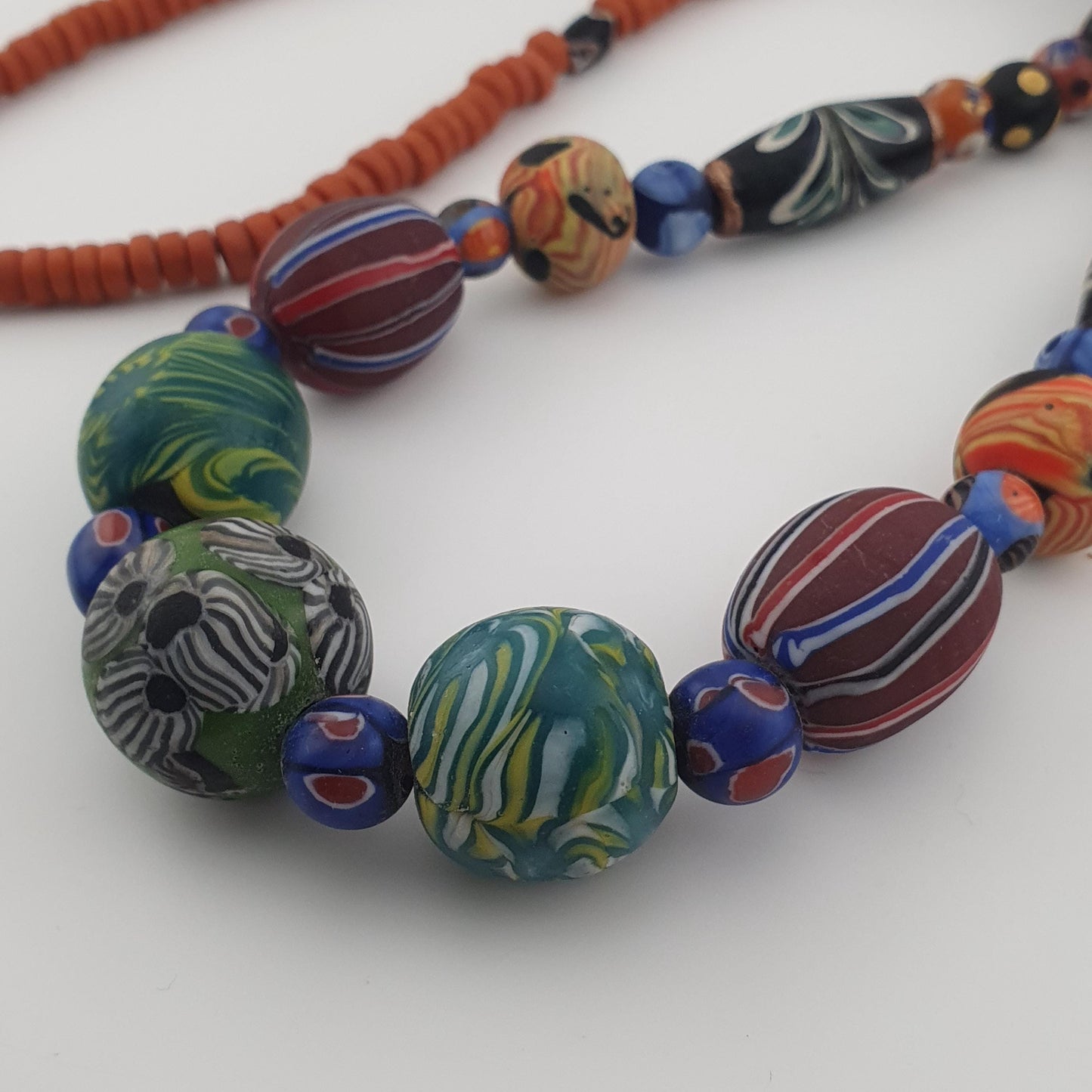 Antique Venetian Style Mix Gabri & Floral Glass Beads Necklace