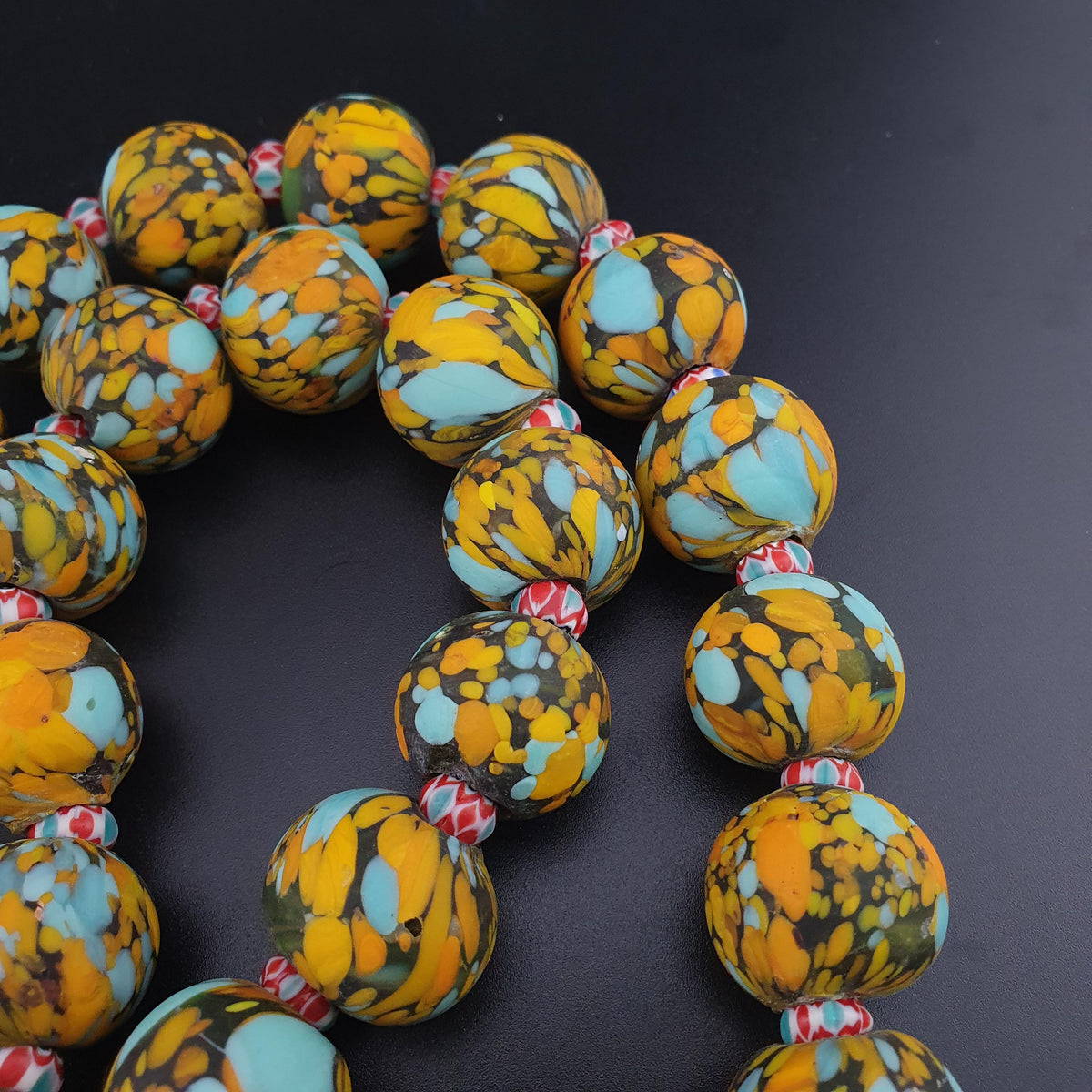 Vintage Venetian Millefiori Glass Bead Necklace - 24 inch