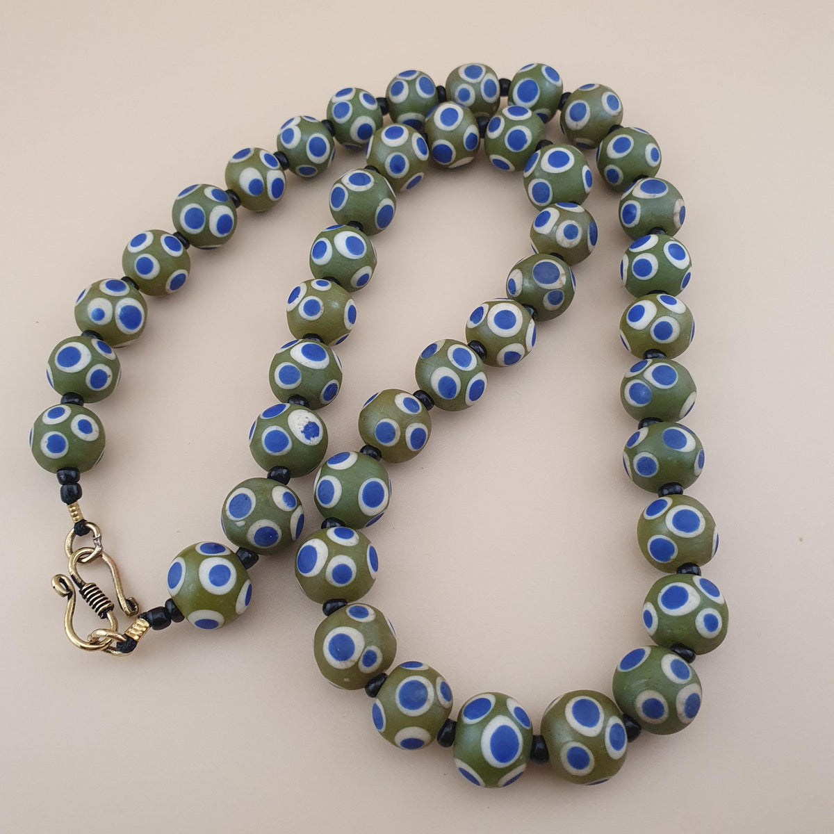 Vintage Thousand Blue Eyes Venetian Glass Bead Necklace - Millefiori Style 24"
