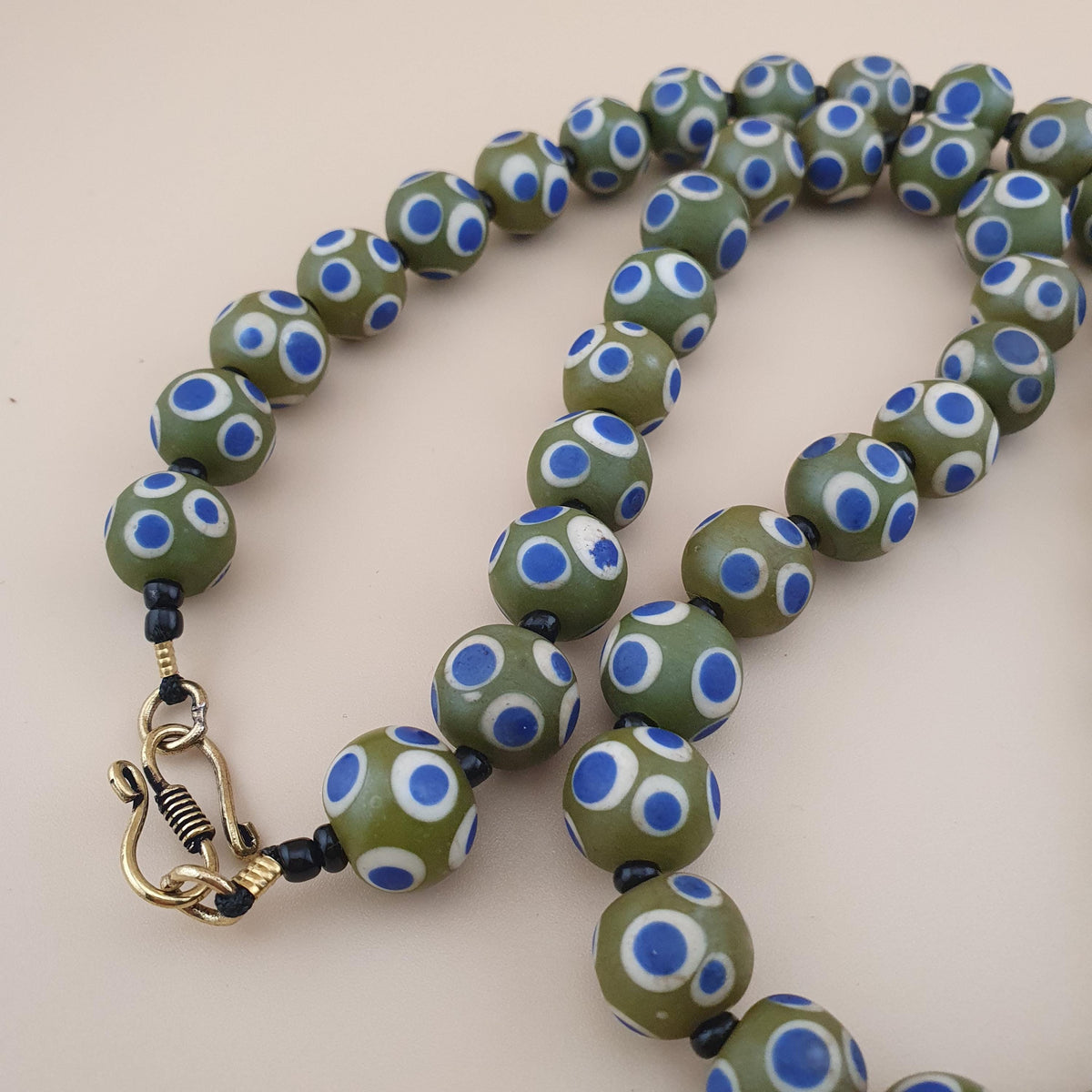 Vintage Thousand Blue Eyes Venetian Glass Bead Necklace - Millefiori Style 24"