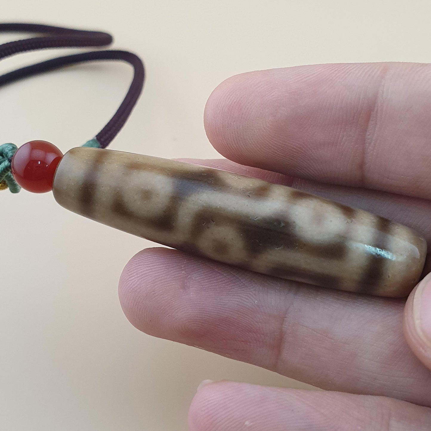 Vintage 9 Augen Himalaya Tibet Achat Dzi Perle Amulett Anhänger Halskette