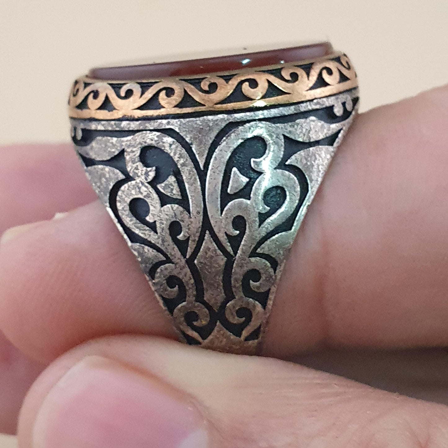Vintage-inspirierter Achat- & Silberring Elegantes handgefertigtes Design