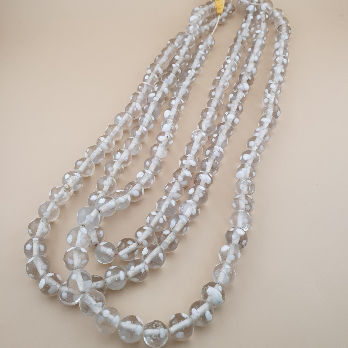 Vintage Clear White Dotted Glass Beads Strands 12-13mm Beads Length 22 inches