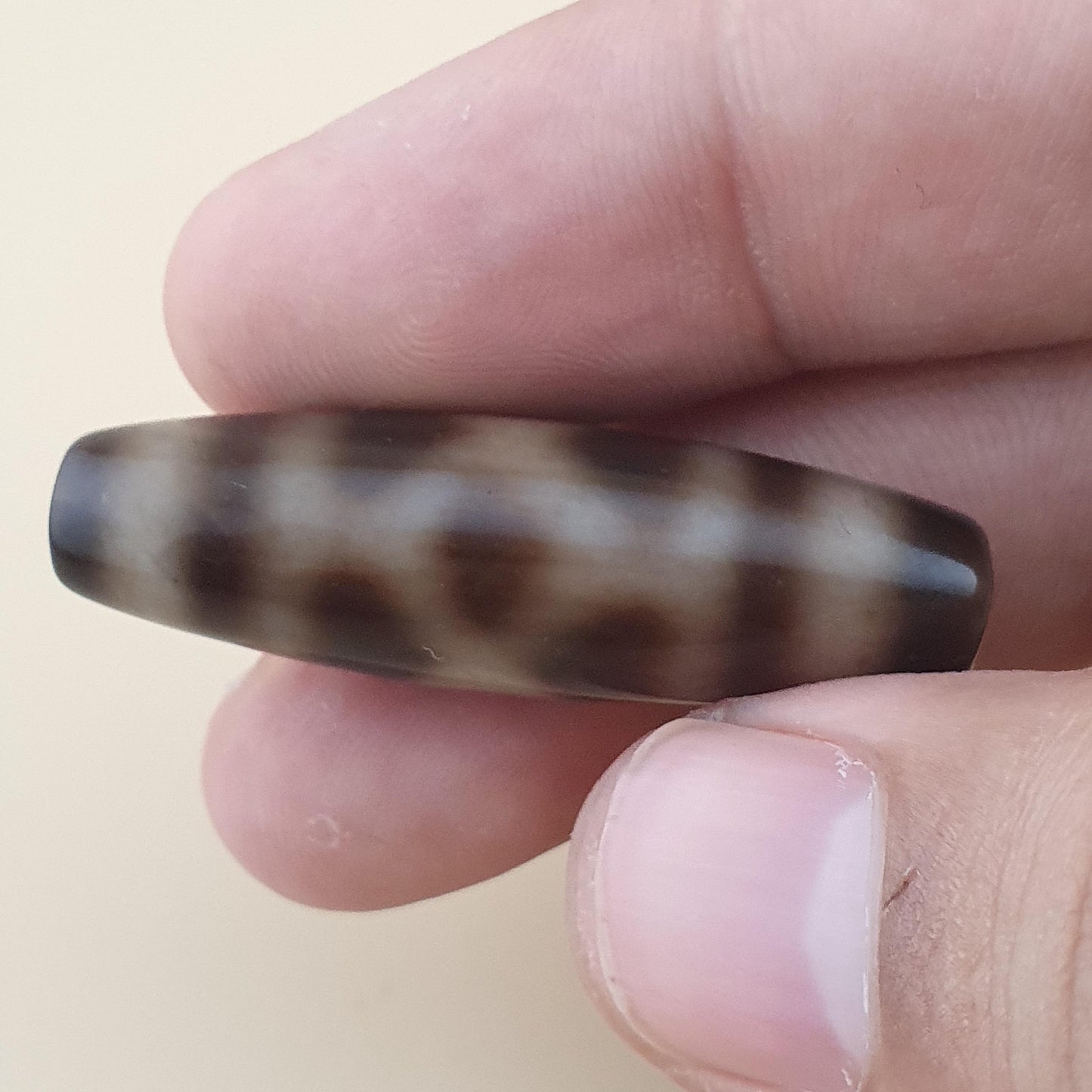 Vintage Earth & Sky and Chain link Pattern Himalayan Tibetan Agate Bead Amulet