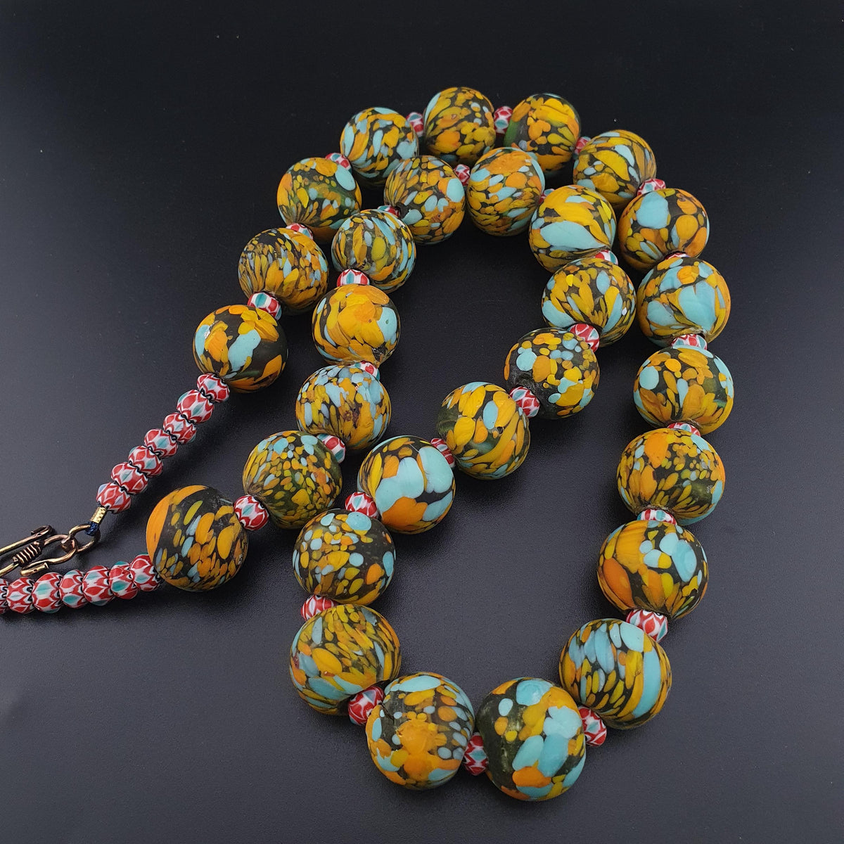 Vintage Venetian Millefiori Glass Bead Necklace - 24 inch