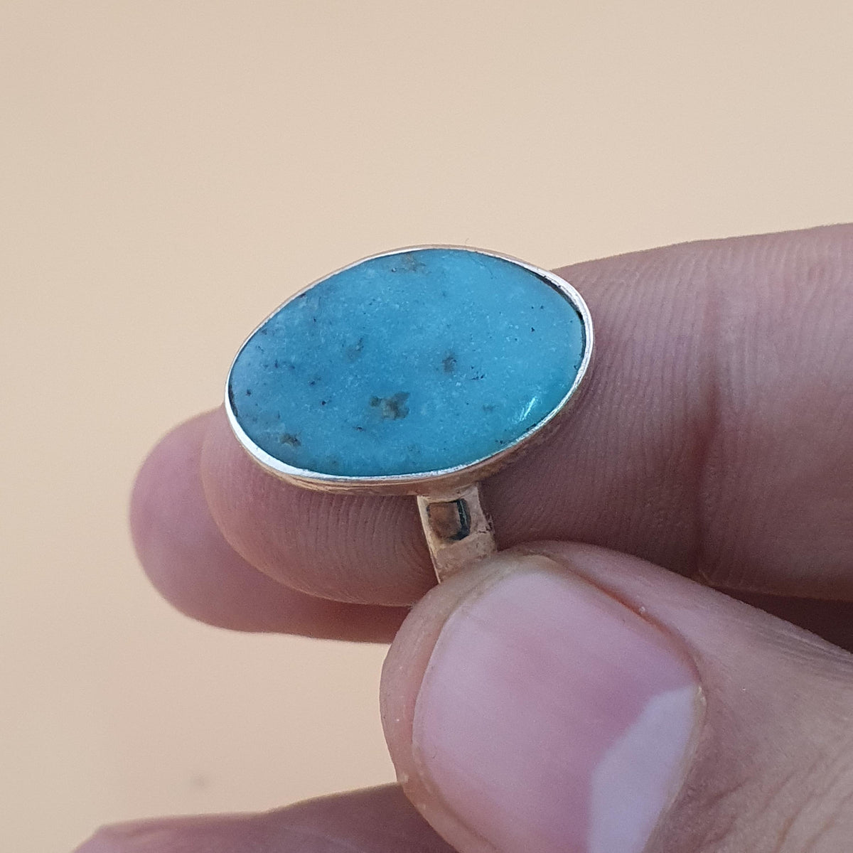 Bague en argent sterling turquoise d'Arizona - Pierre précieuse ovale style bohème, taille US 8.25