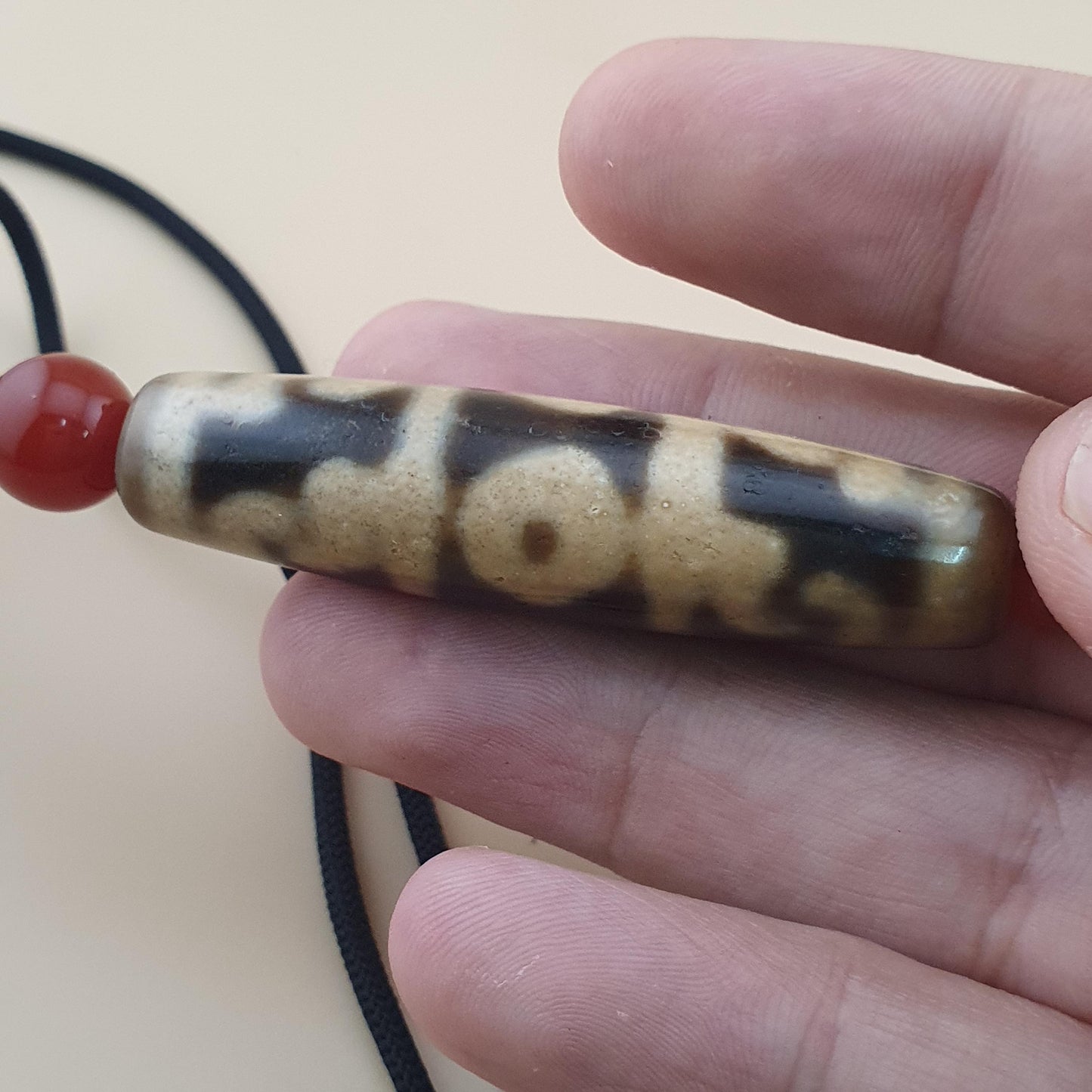 Vintage 3 Eyes Unique Pattern Himalayan Tibetan Agate Dzi Bead Amulet