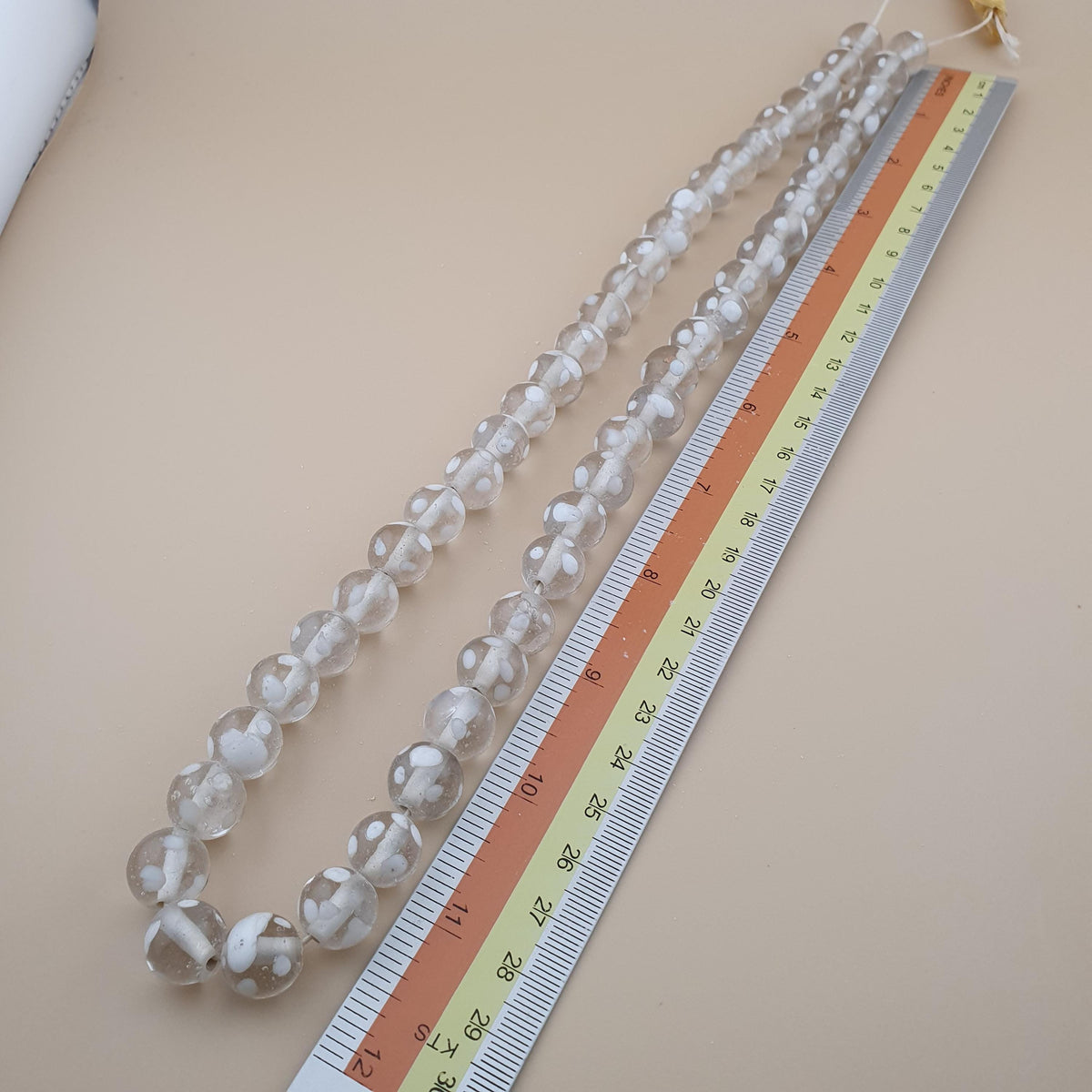Vintage Clear White Dotted Glass Beads Strands 12-13mm Beads Length 22 inches