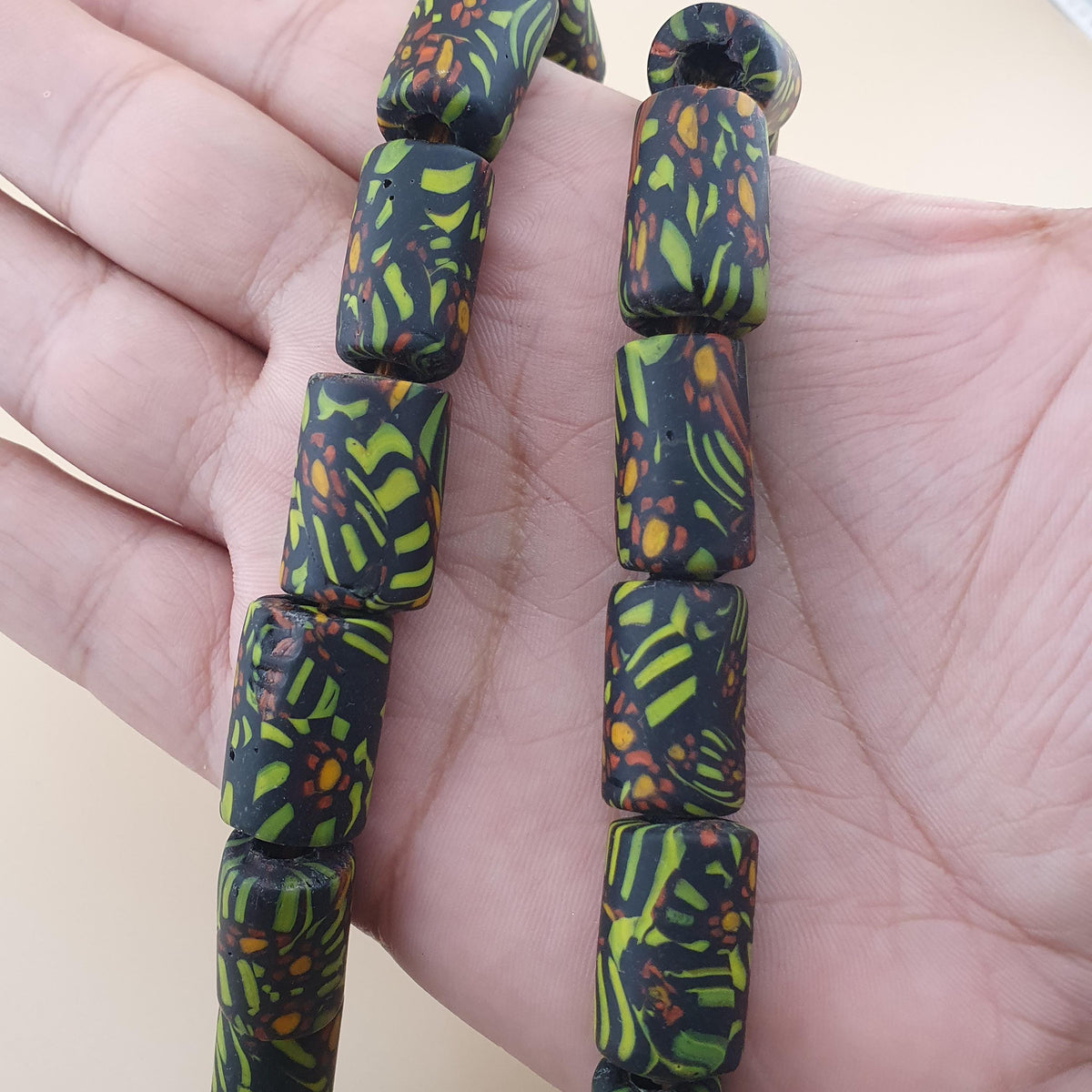 Vintage Gabri style Cylinder Shape Eyes Glass Beads Necklace 20 inches