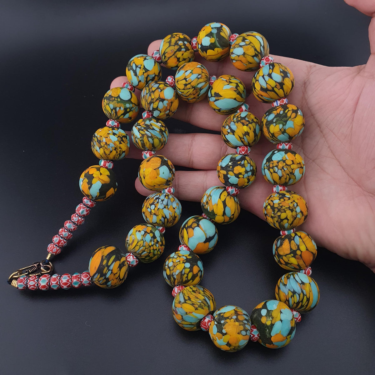 Vintage Venetian Millefiori Glass Bead Necklace - 24 inch
