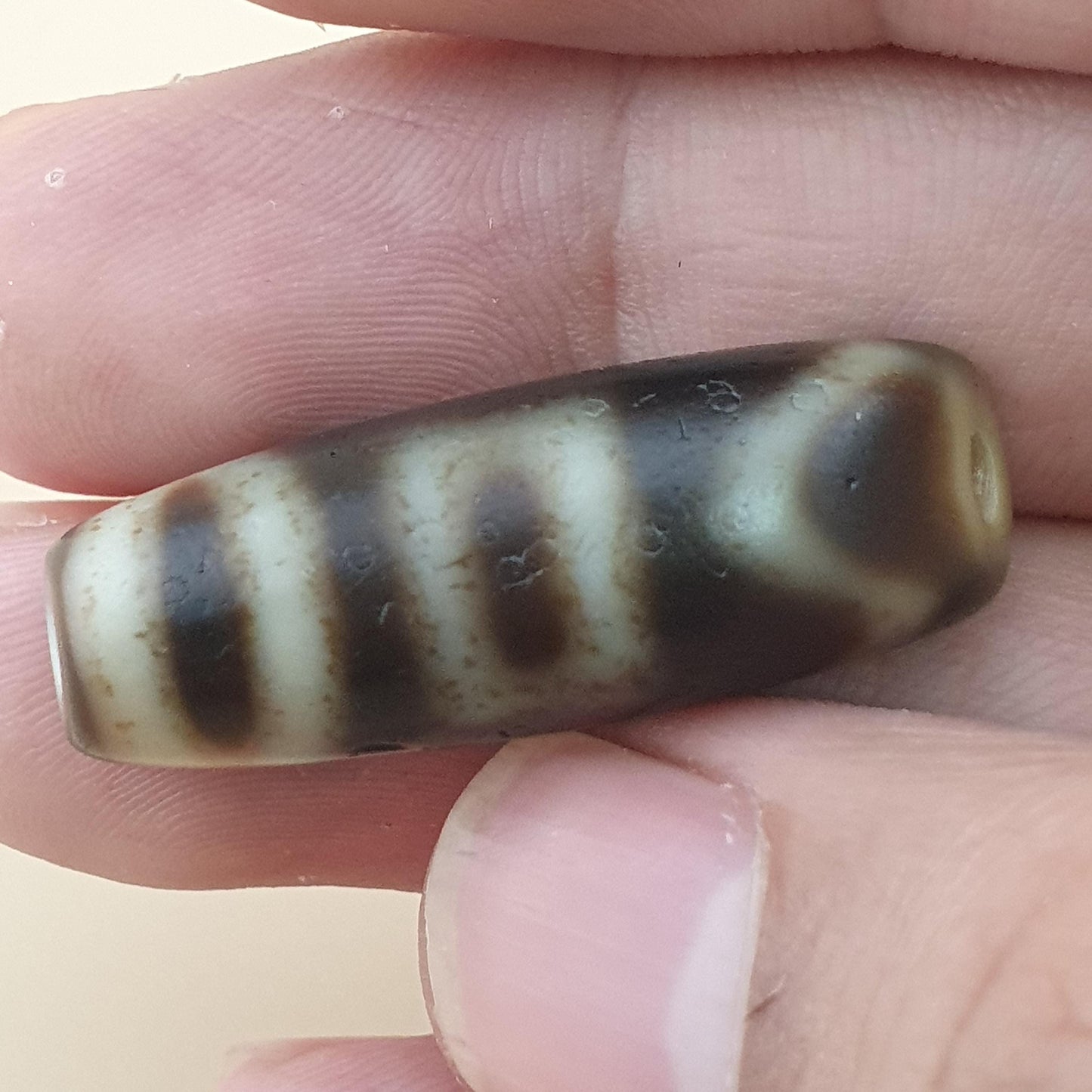Vintage Circle Square Himalayan Tibetan Agate Dzi Bead Amulet