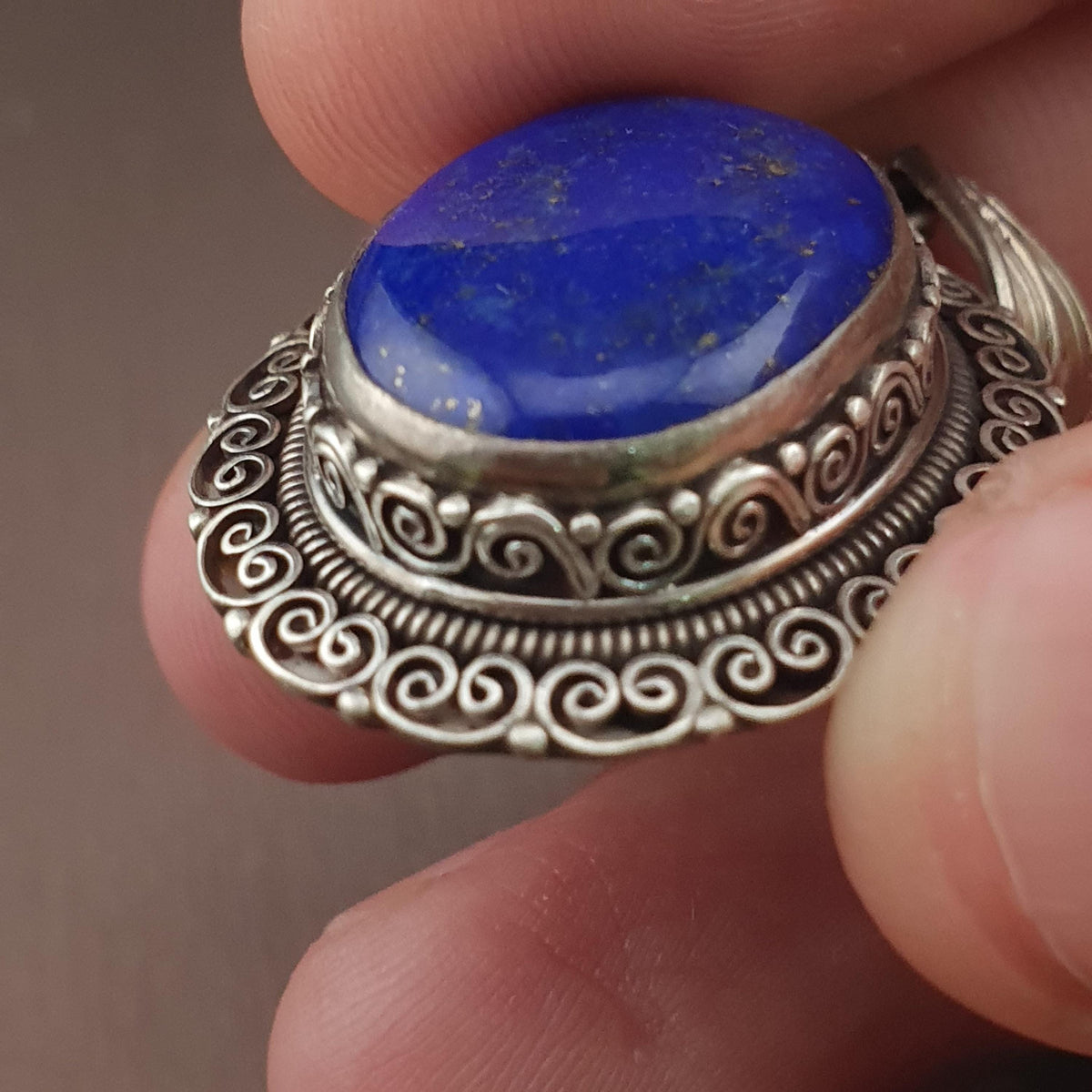 Handmade Lapis Lazuli Pendant, 925 Sterling Silver Filigree