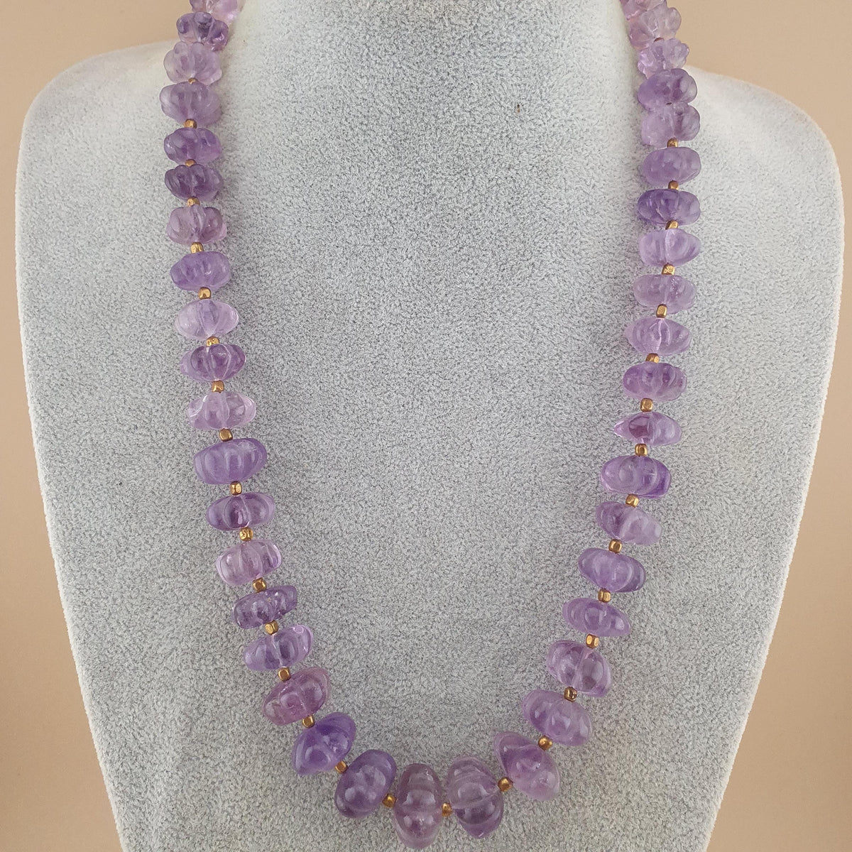 Vintage Melon Amethyst Bead Necklace - 22 Inch Gemstone Jewelry