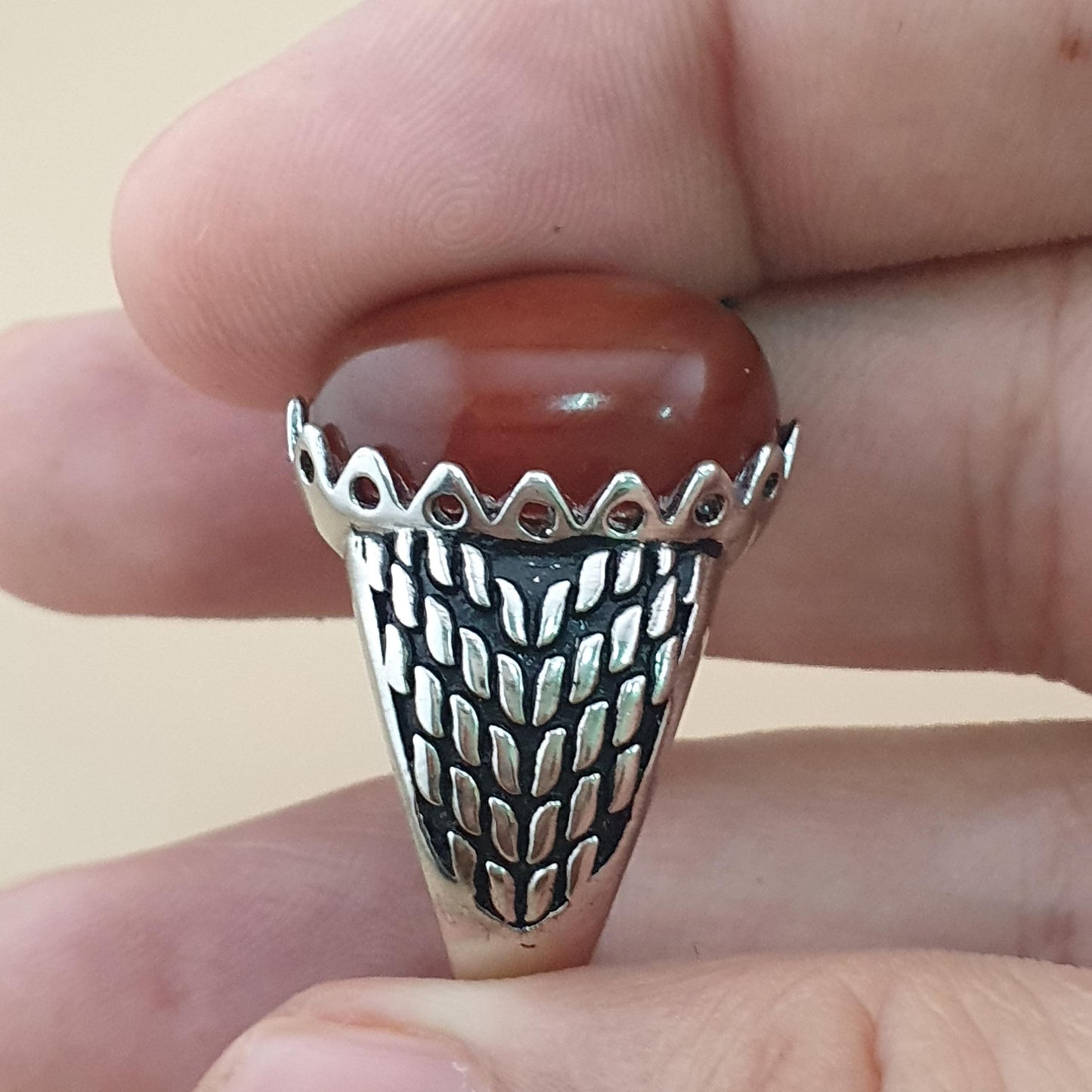 Echter roter Achatring aus 925er Sterlingsilber, elegant