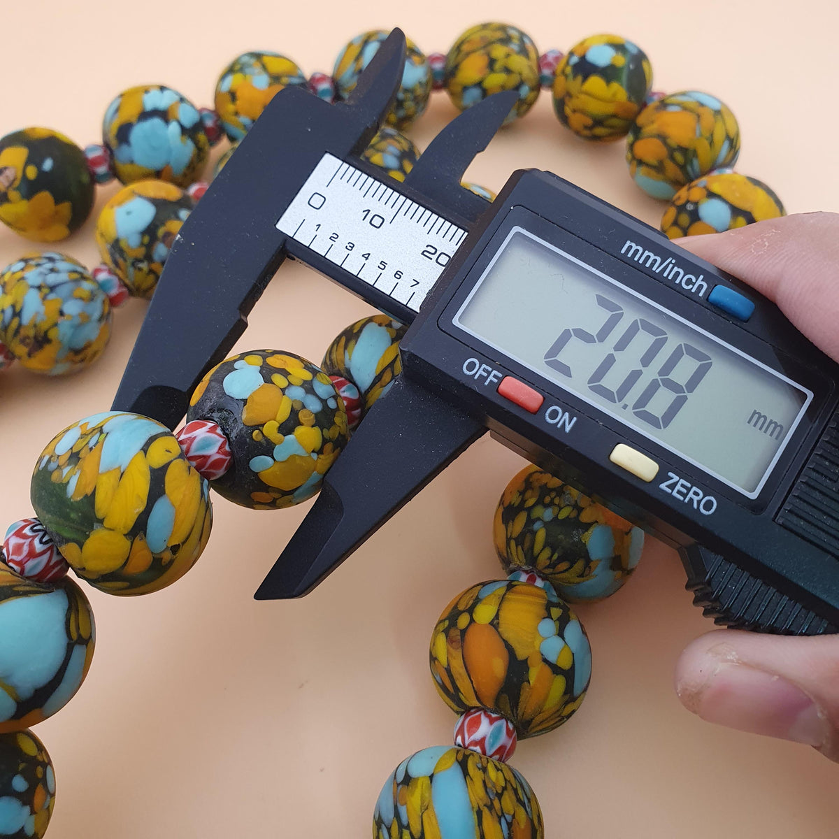 Vintage Venetian Millefiori Glass Bead Necklace - 24 inch