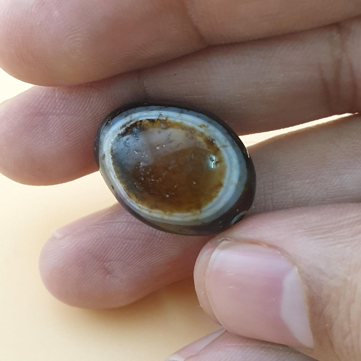 Perle d'agate Suliemani vintage naturelle pour amulette 21,6 mm x 17,2 mm