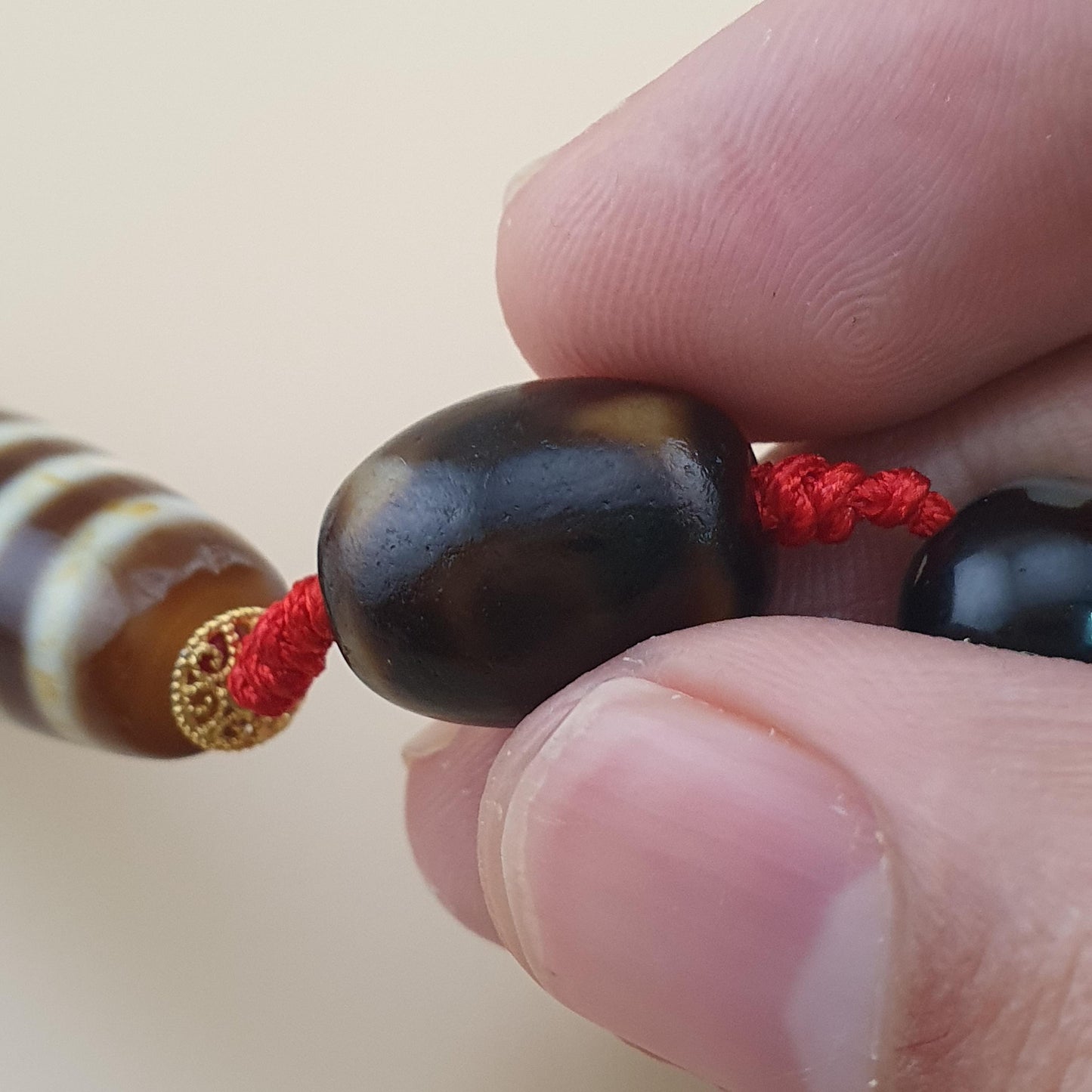 Seltene Vintage Tibetische 4-Augen-Dzi-Perle Sammlerstück Himalaya Amulett aus Achat