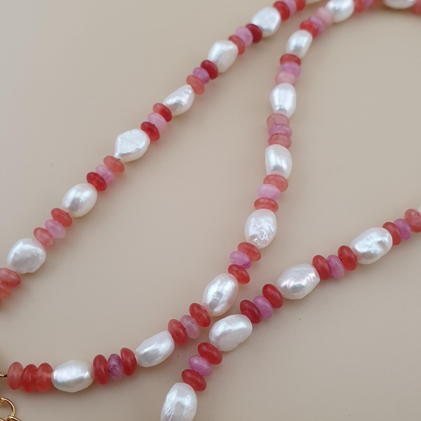 Natural Pearl & Rose Quartz Necklace Elegant 22 Design