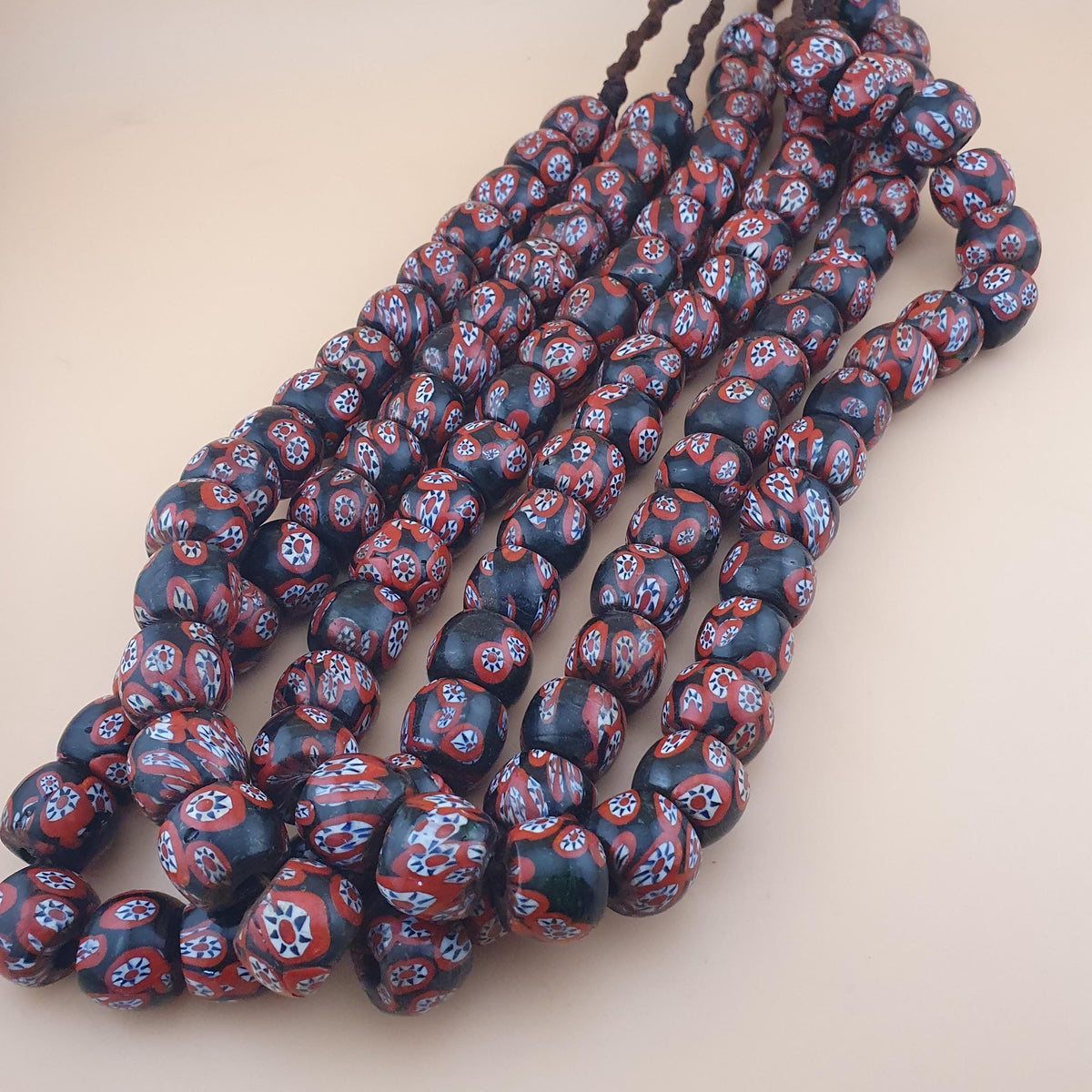 Venetian Style Floral Glass Bead Necklace Strands Antique Design