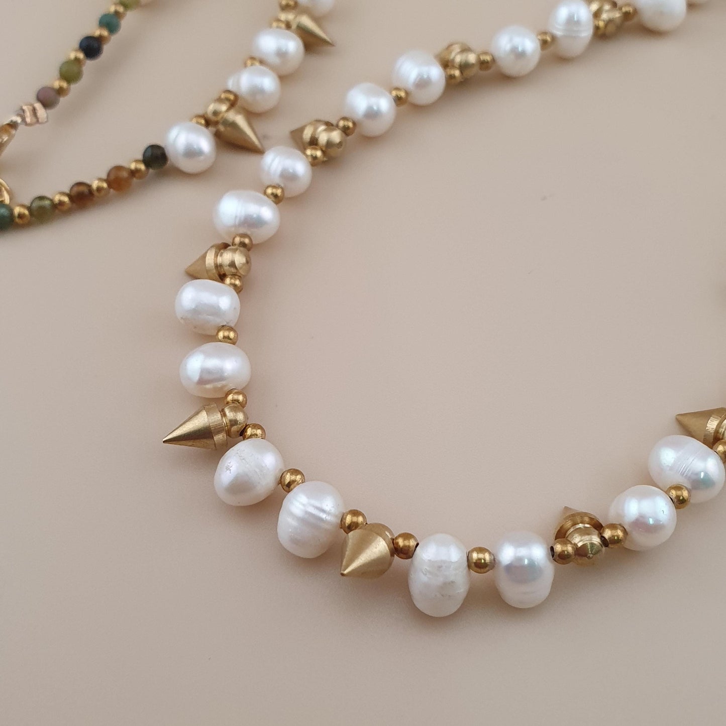 Classic Freshwater Pearl with Brass Beads Necklace