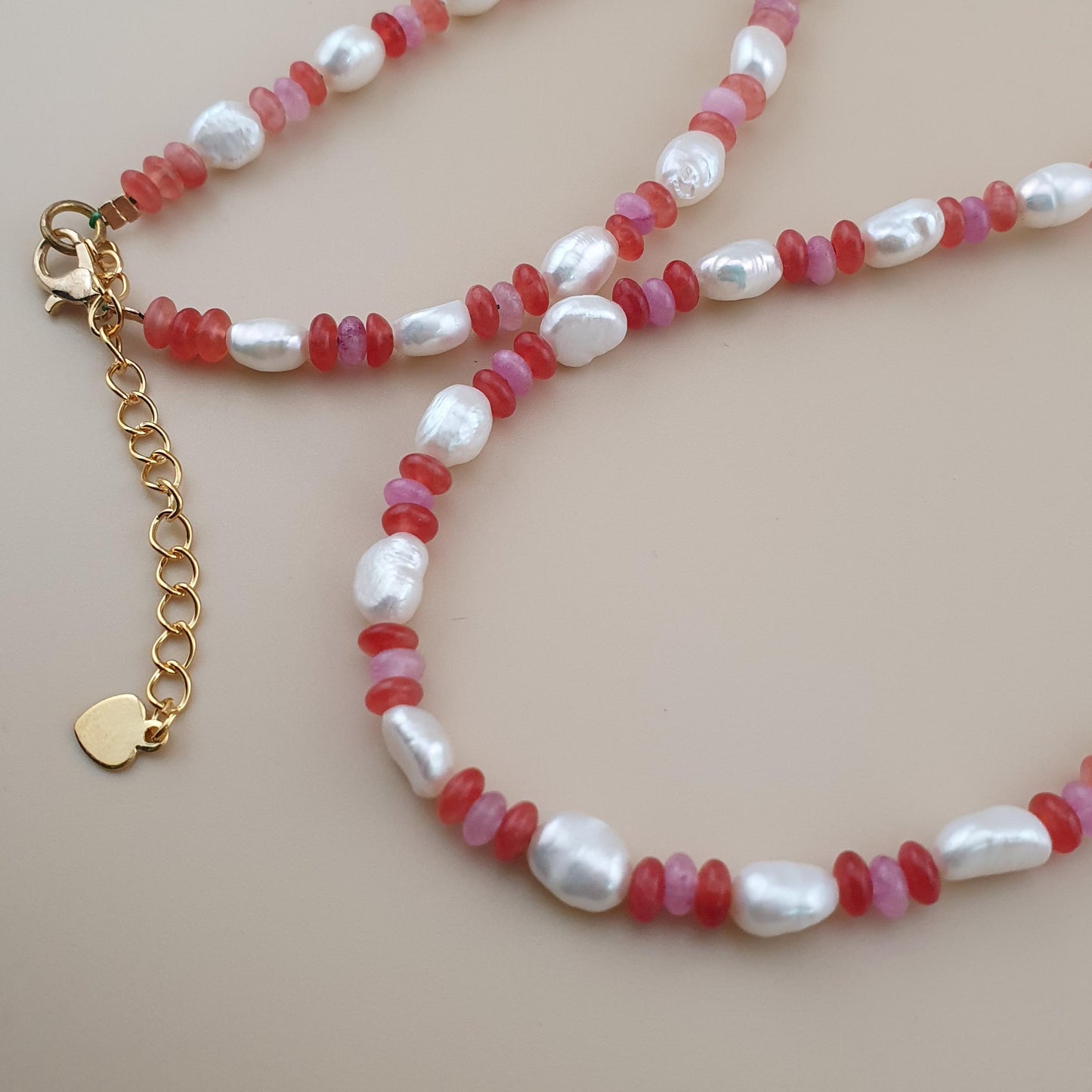 Natural Pearl & Rose Quartz Necklace Elegant 22 Design