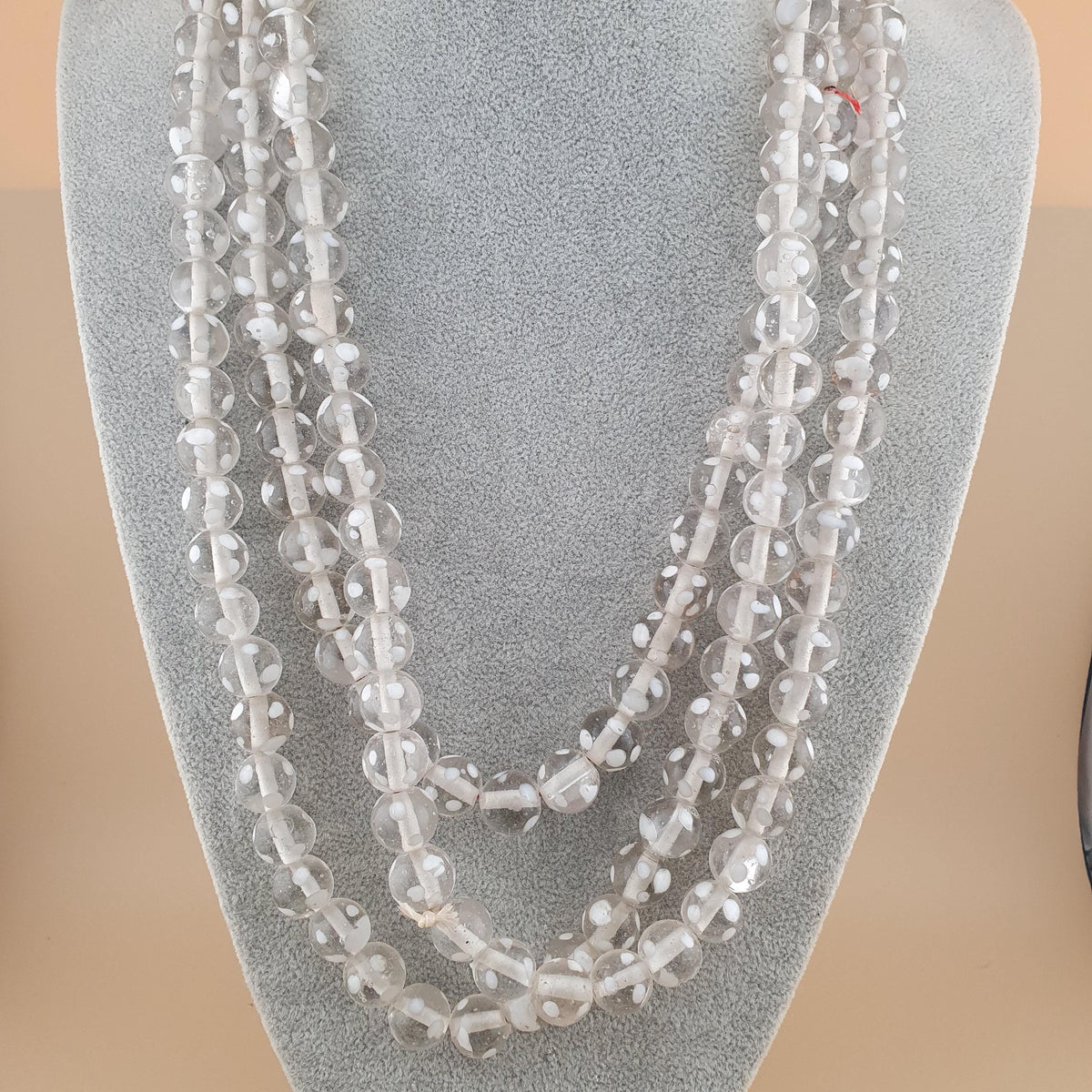 Vintage Clear White Dotted Glass Beads Strands 12-13mm Beads Length 22 inches