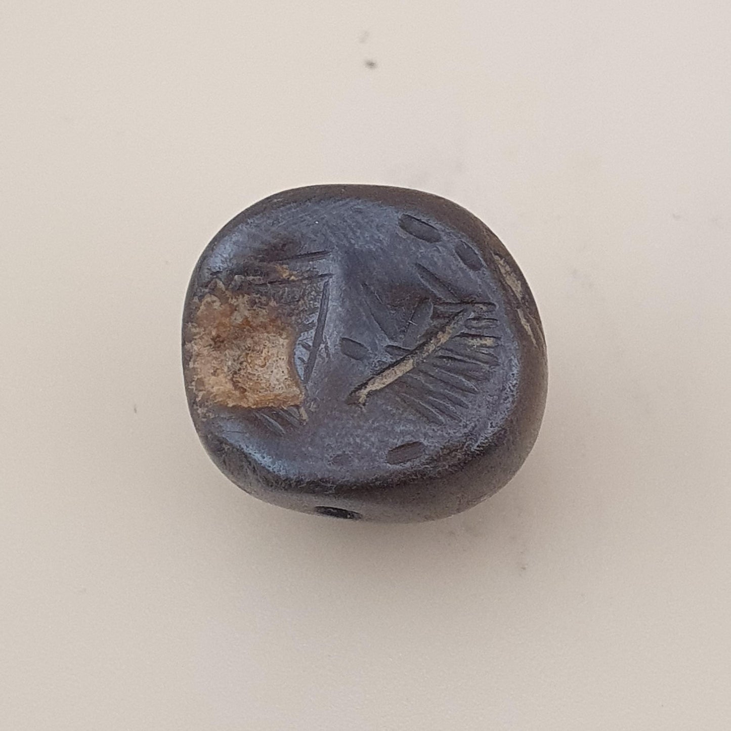 Antique Hematite Intaglio Carved Amulet Bead