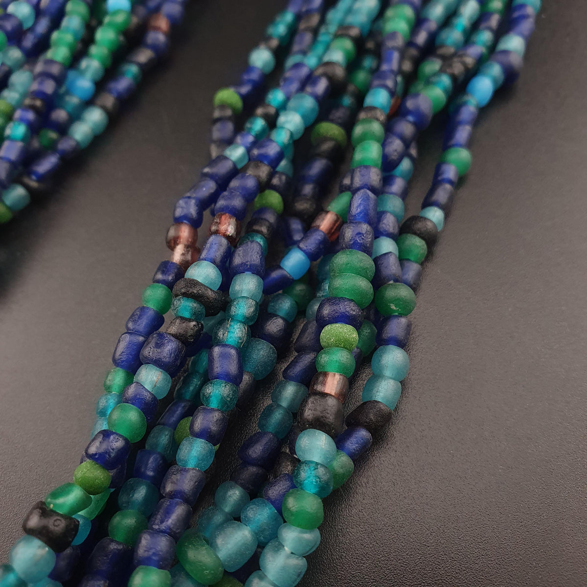 Vintage African Style Green Blue Tiny Glass Beads 10 Strands Lot