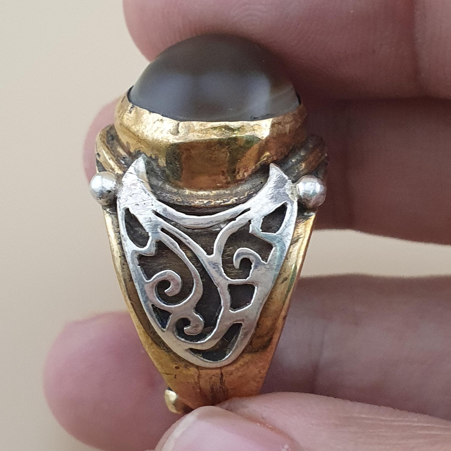 Natur Sulemani Augen-Achat Edelsteinring Antik Messing Silber Design# 169