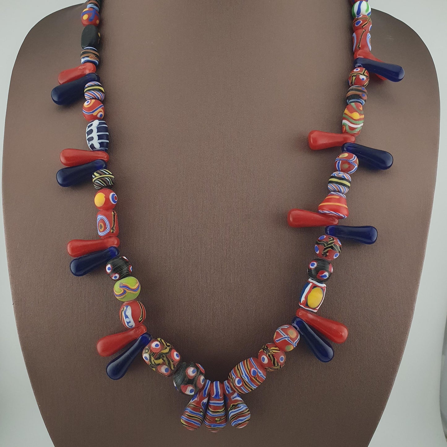 Antique Venetian Style Multicolor Glass Beads, Gabri & Floral Beads Necklace