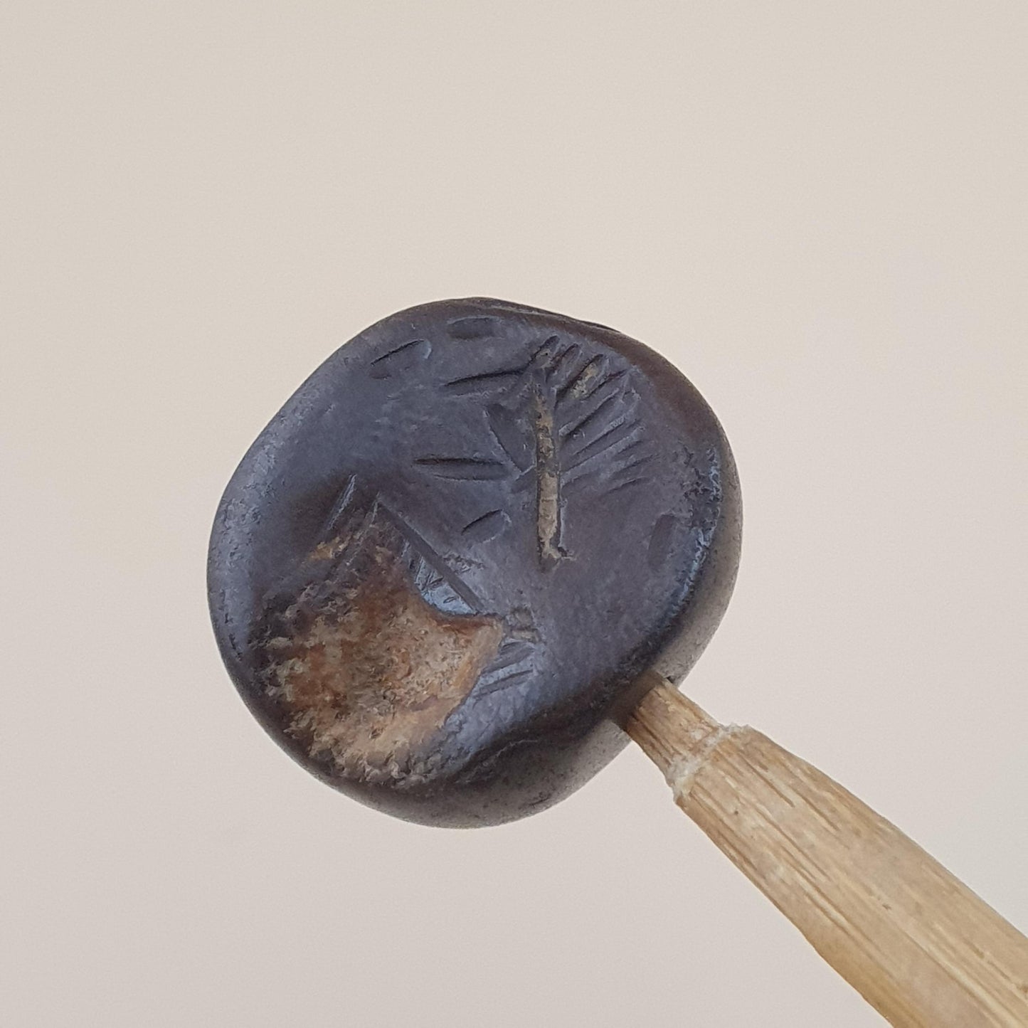 Antique Hematite Intaglio Carved Amulet Bead