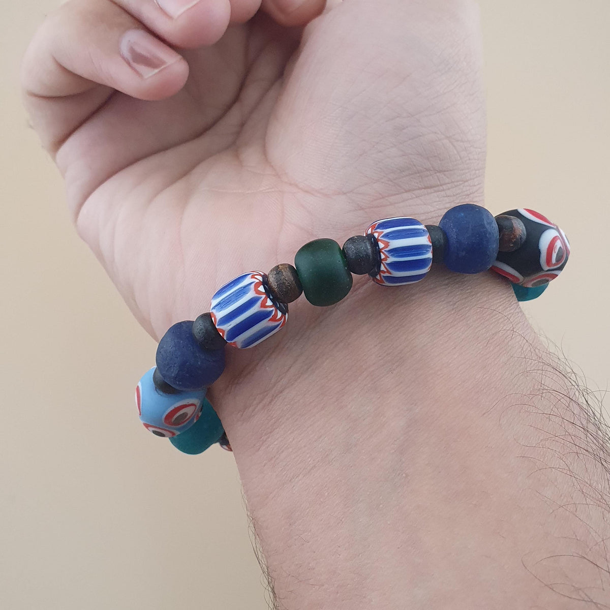 Armband im Vintage-Venezianischen Stil mit Chevron- & gemischten Glasperlen