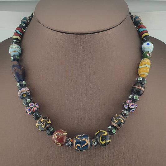 Antique MultiColor Venetian Style Mix Glass Beads Necklace