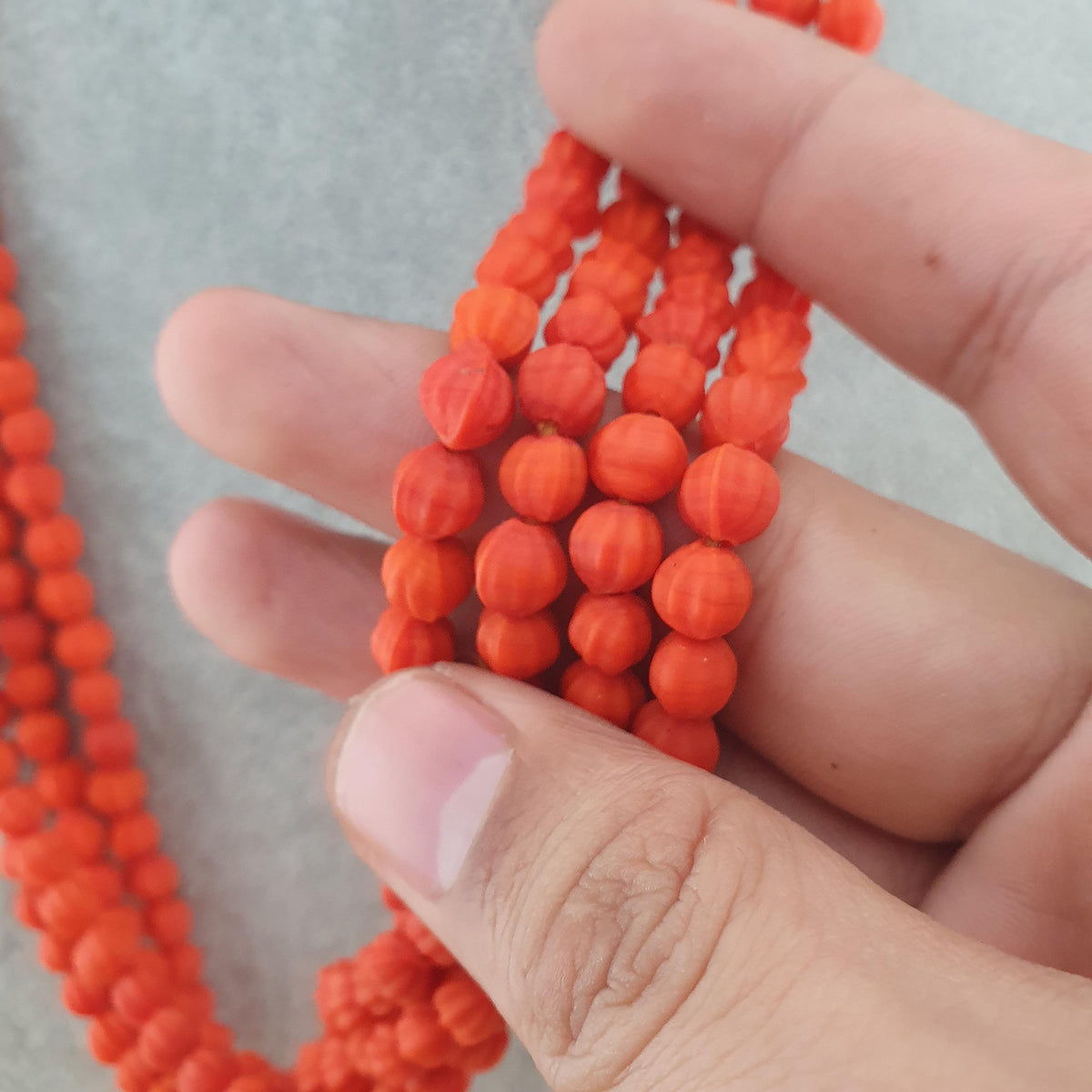 Lot de 4 Colliers de Perles de Verre Vintage en Forme de Melon Style Africain