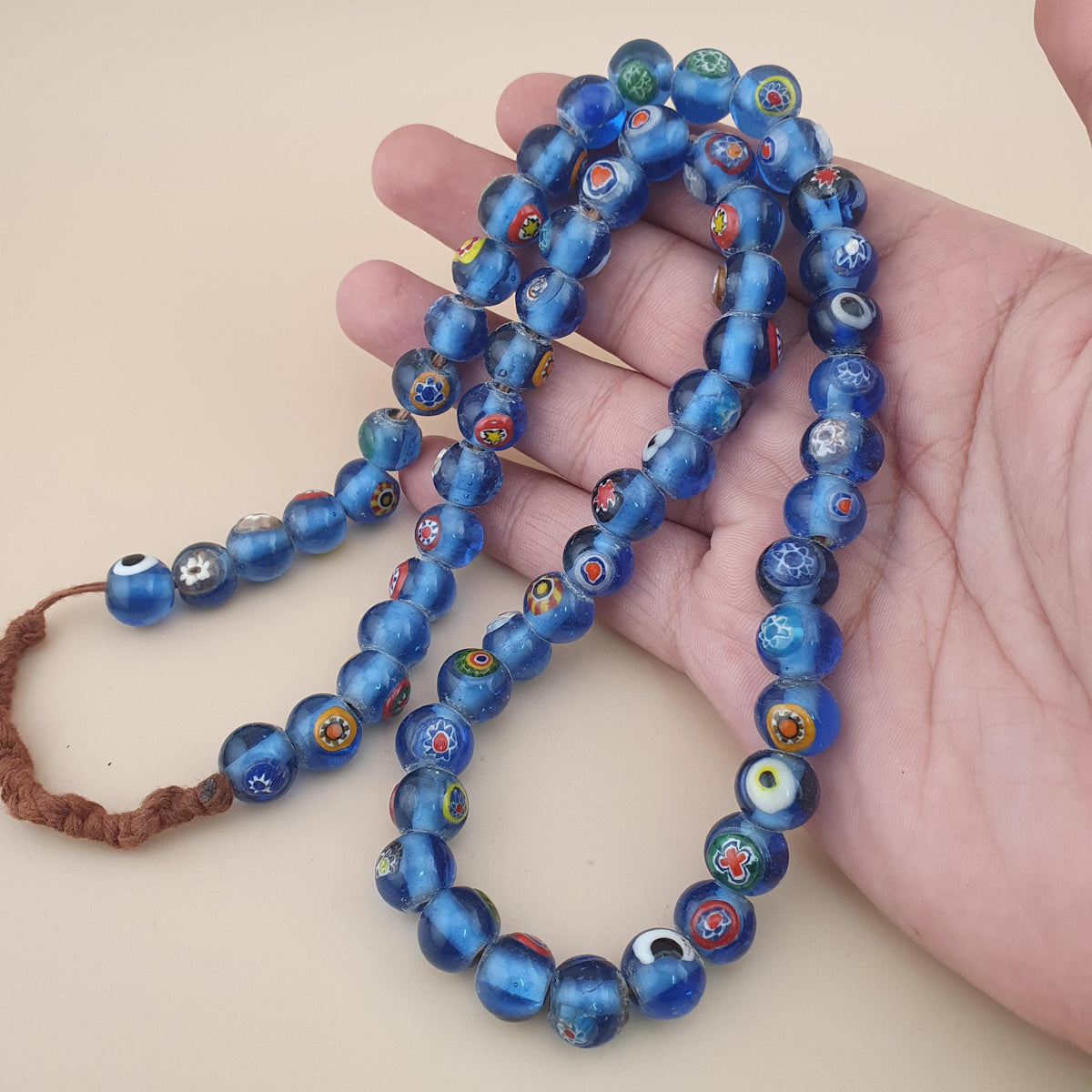 Vintage African Style Eyes Glass bead Necklace 22 inches
