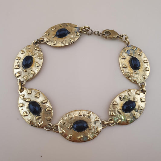 Geometrisches Vintage-Armband aus Messing und Onyx