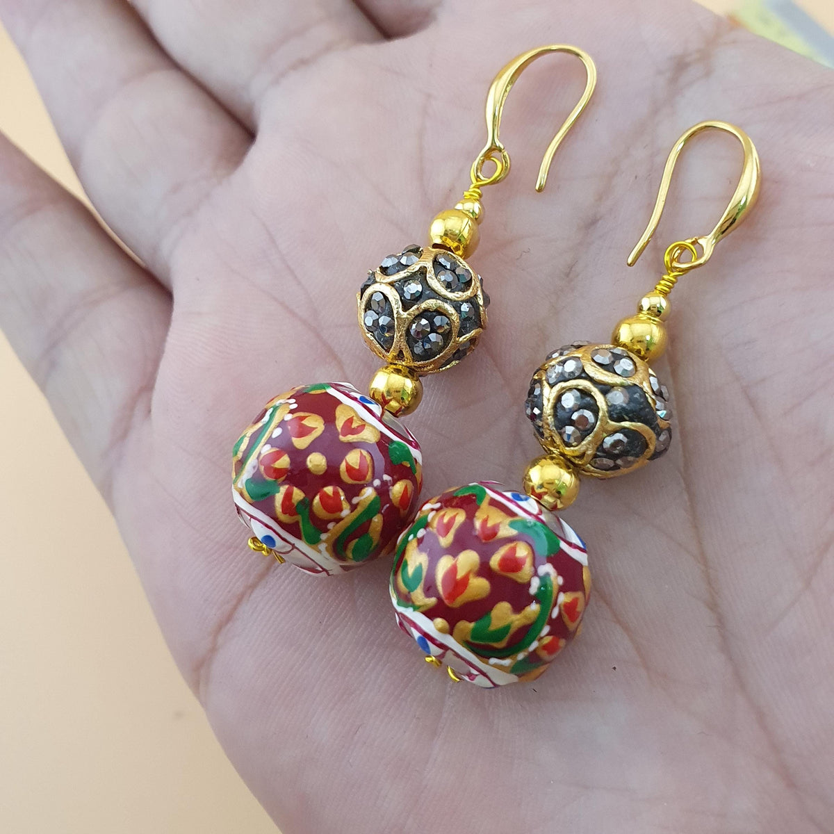 Boucles d'oreilles pendantes en émail coloré faites à la main au design afghan