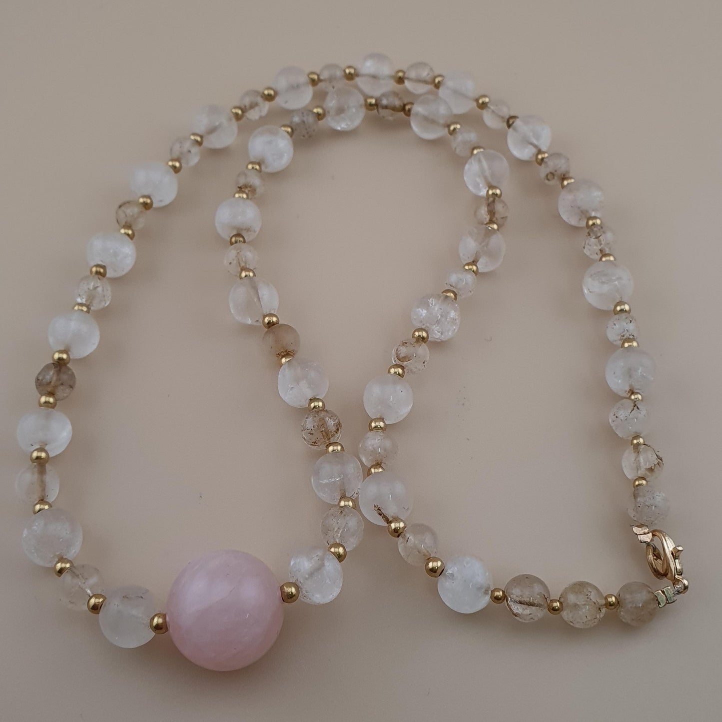 Vintage Himalayan Quartz with Rosary Big Quartz Pendant Beaded Necklace
