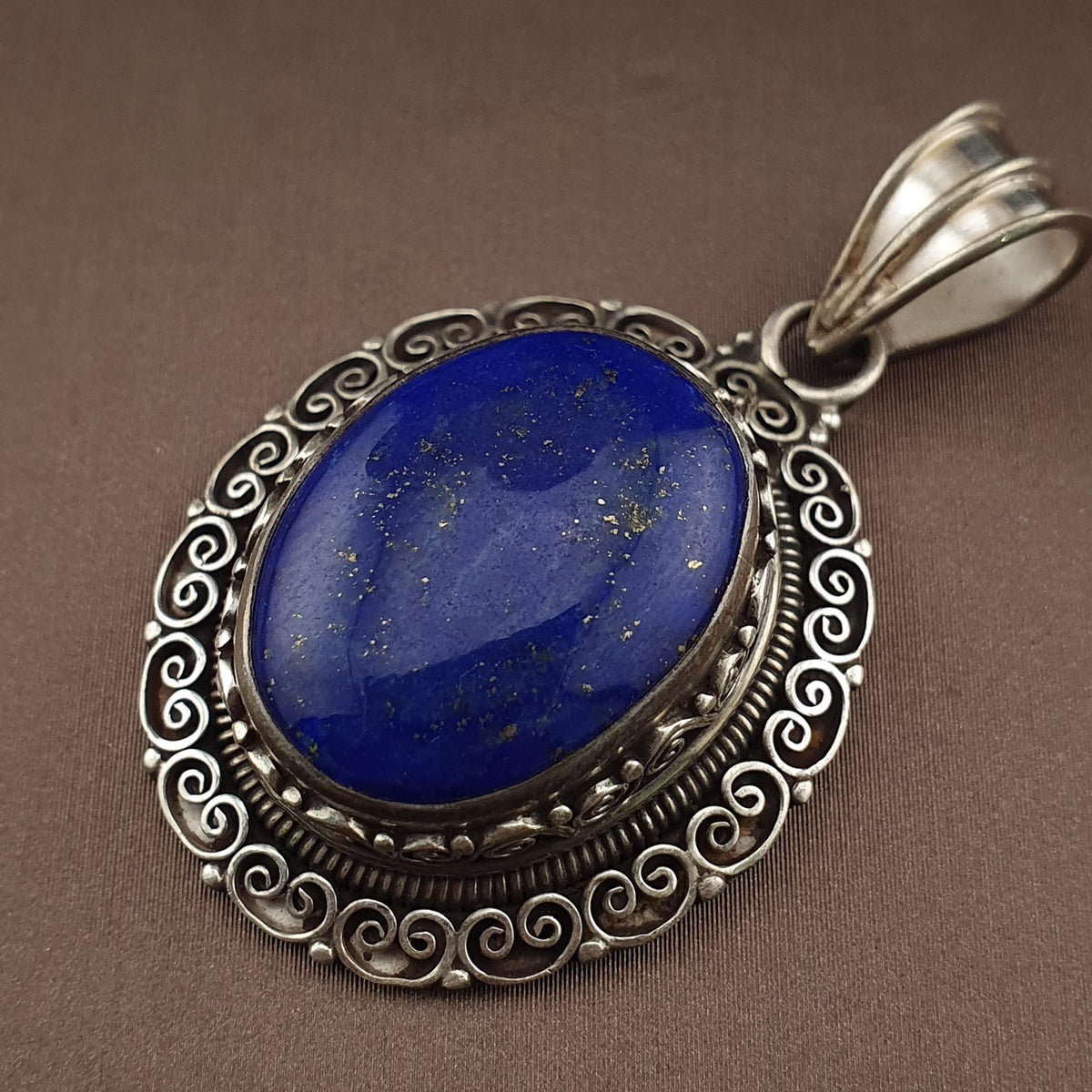 Handmade Lapis Lazuli Pendant, 925 Sterling Silver Filigree