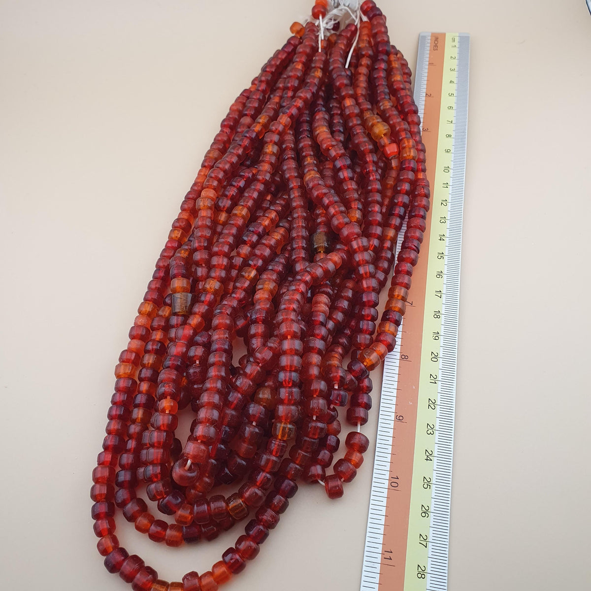 Collier de perles de verre vintage, style africain, orange et rouge, 61 cm