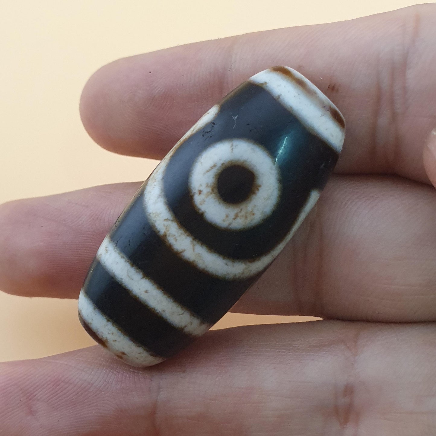 Vintage 2-Augen Achat Dzi Perle: Tibetisches Himalaya-Amulett