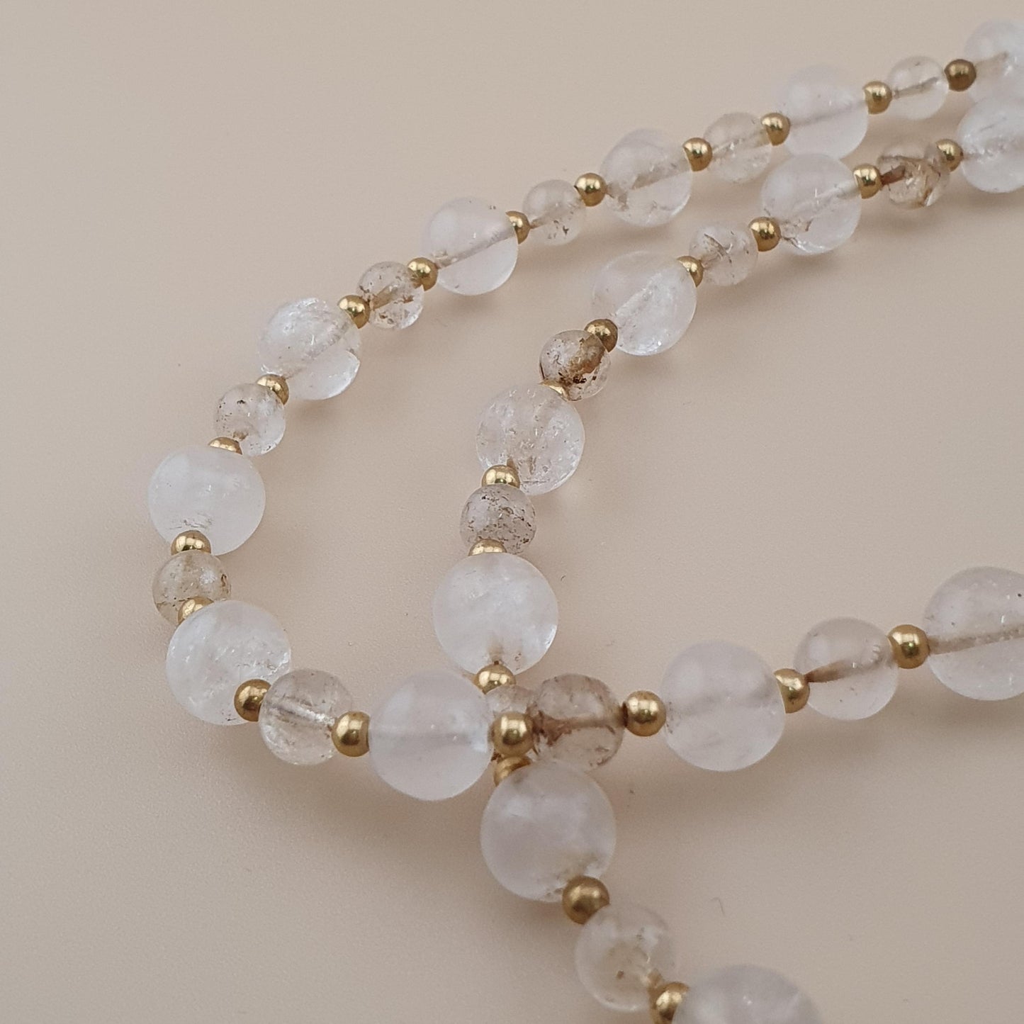 Vintage Himalayan Quartz with Rosary Big Quartz Pendant Beaded Necklace