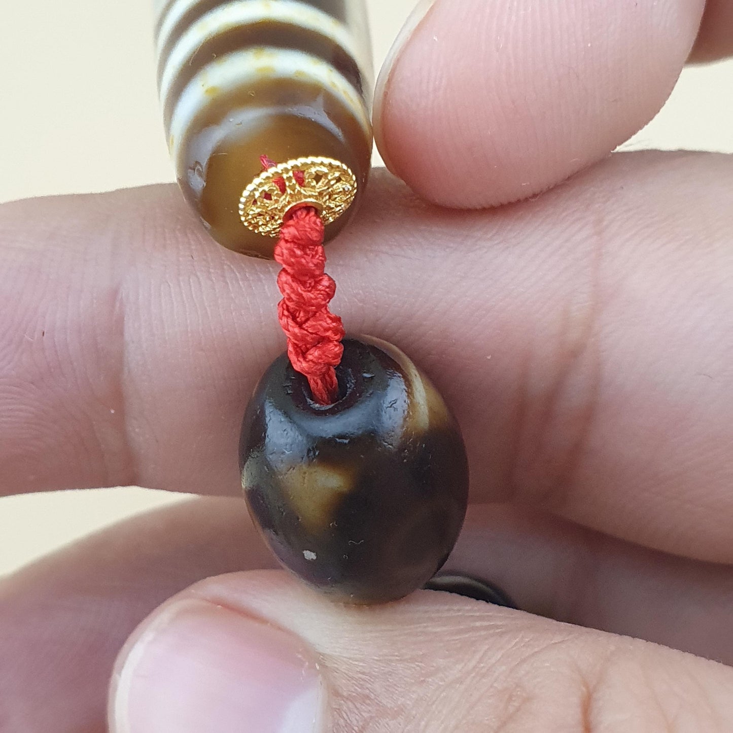 Seltene Vintage Tibetische 4-Augen-Dzi-Perle Sammlerstück Himalaya Amulett aus Achat