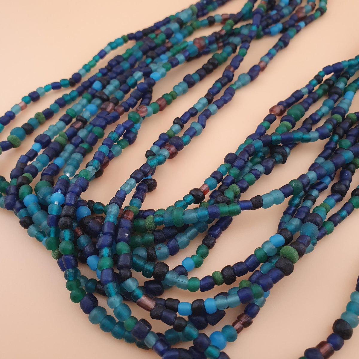 Vintage African Style Green Blue Tiny Glass Beads 10 Strands Lot